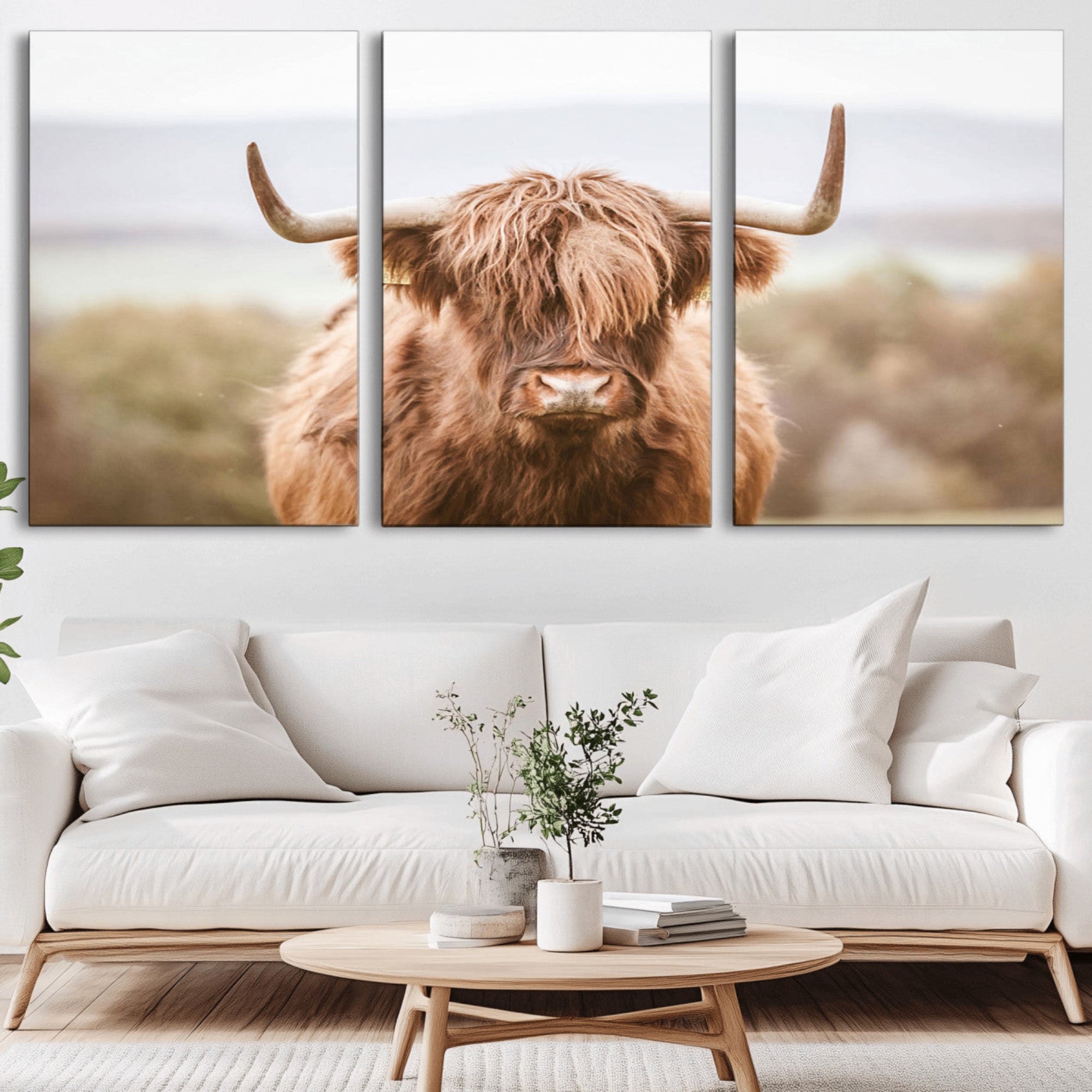 61584-MGV-CV-36X24-Scottish Serene Highland Cow Canvas Wall Art – Serene Highland Cow in Natural Pastel Tones – Ready
