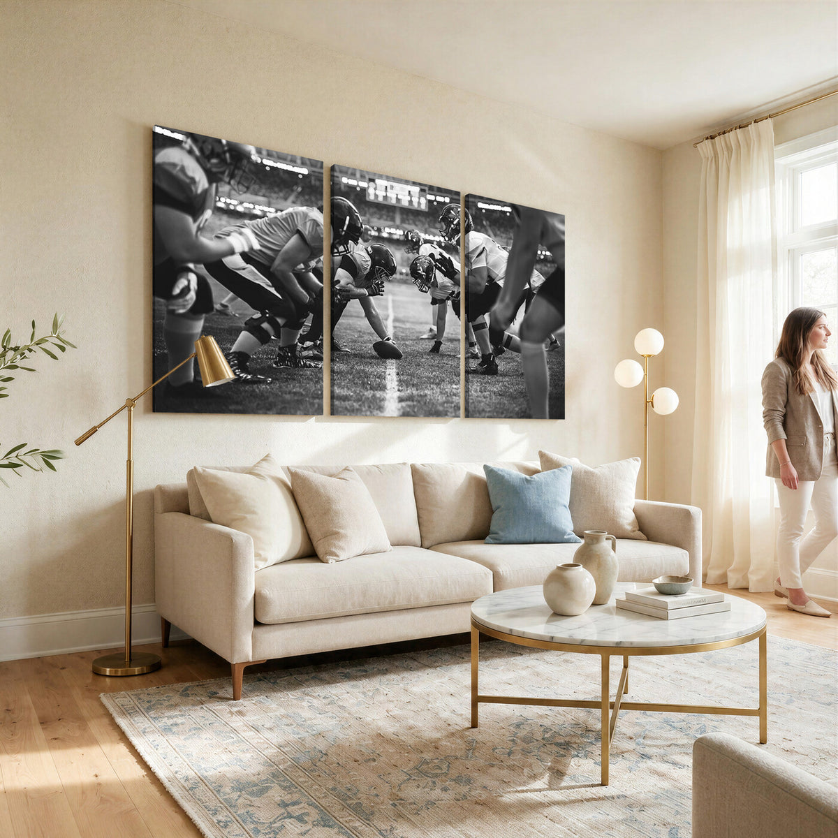 13273-MGV-CV-36X24 - American Football Wall Art Canvas Print Framed Stadium Sport