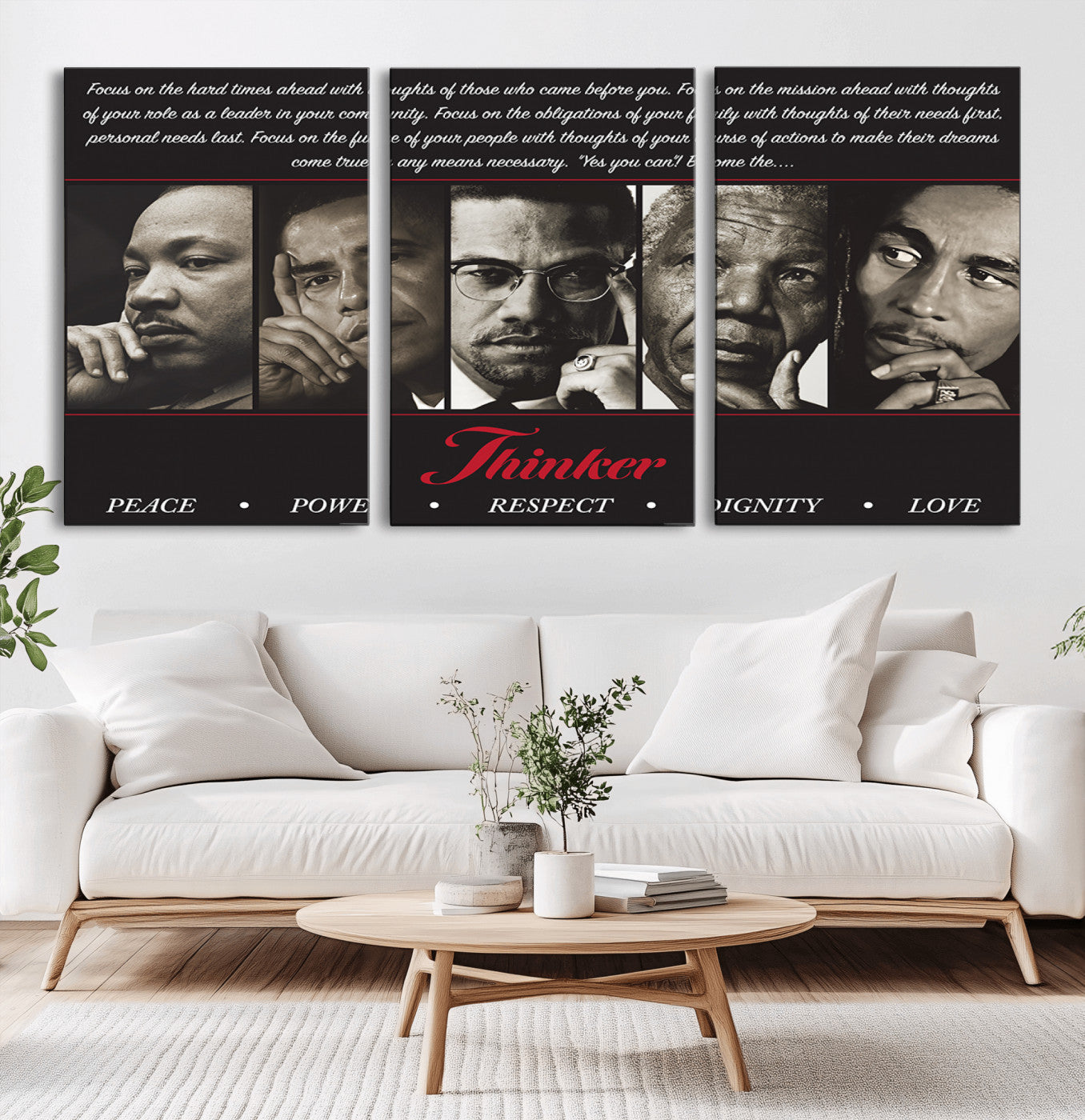 MGV-CV-60X30-3P - Thinkers of Wall Art Canvas Print - Inspirational Wall Art Featuring Icons of Peace, Power, and