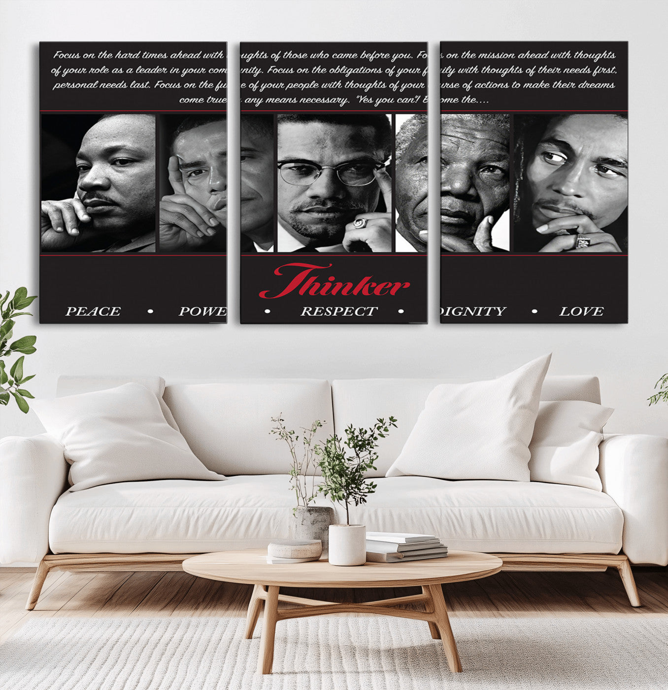 MGV-CV-60X30-3P - Thinker Peace Power Respect Dignity Wall Art | Thinkers of Changel Wall Art Featuring Icons of