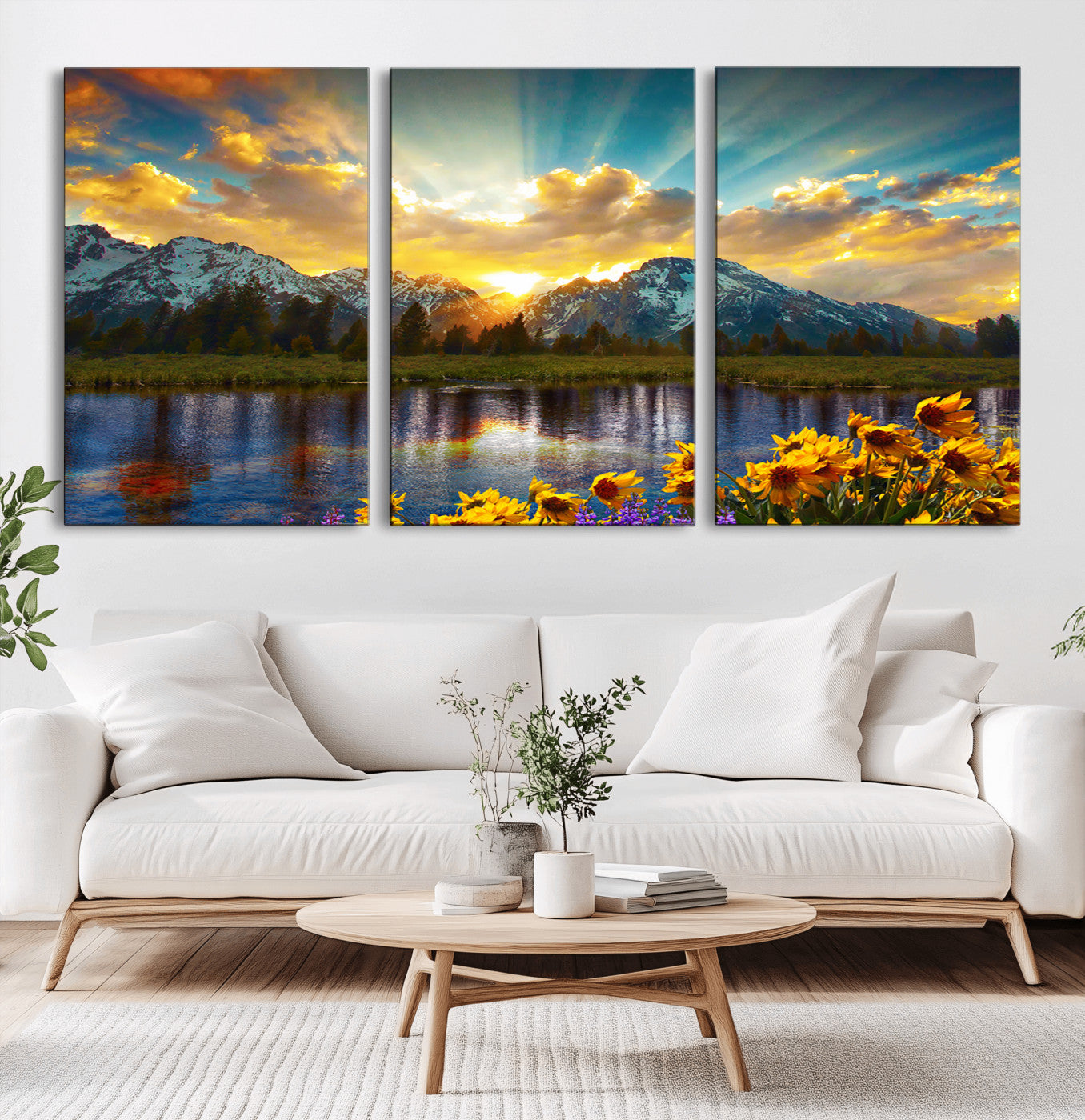 MGV-CV-60X30-3P - Grand Teton Park Amazing Mountain Landscape Sunset Wall Art Canvas Print