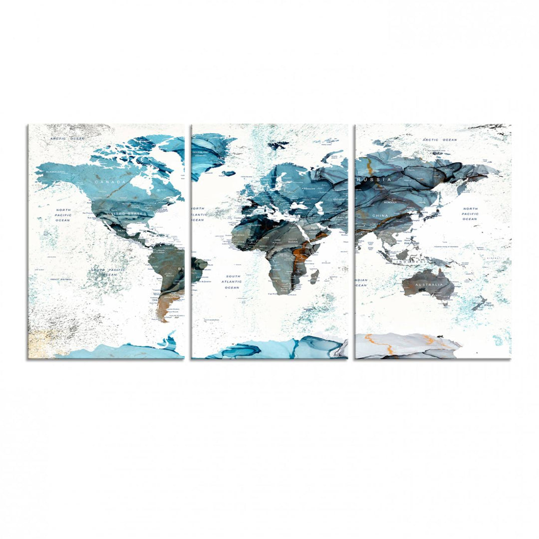 Push Pin World Map Wall Art Canvas Print adds a touch of elegance to the home decor.