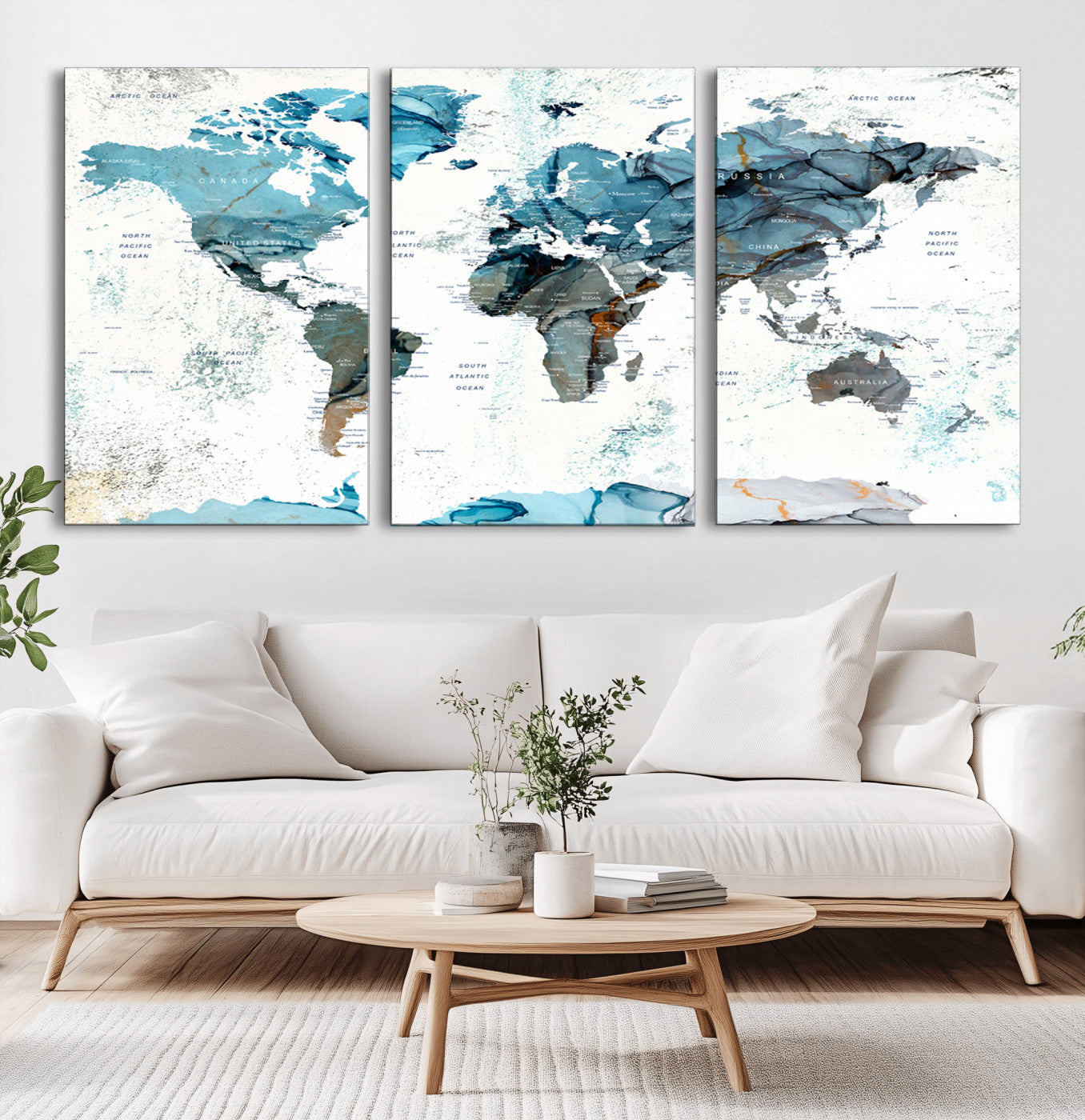 MGV-CV-60X30-3P - Push Pin World Map Canvas Print – Framed Wall Art for Couples to Track Their Travels – Anniversary