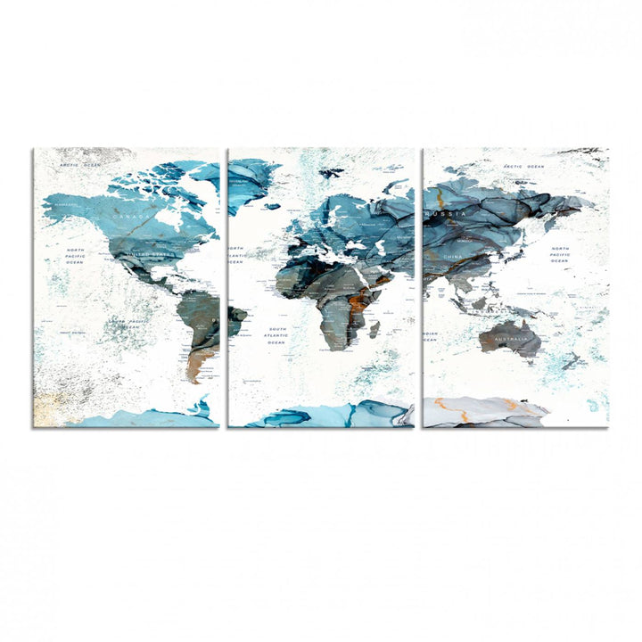 Push Pin World Map Wall Art Canvas Print adds a touch of elegance to the home decor.