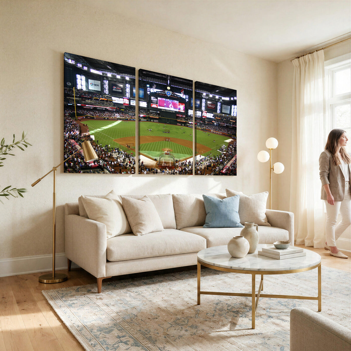 91630-MGV-CV-36X24 - Arizona Diamondbacks Baseball Team Print, Phoenix Chase Field Baseball Stadium Wall Art