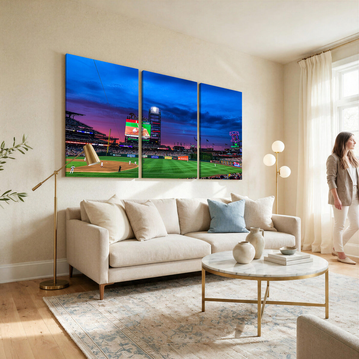 20427-MGV-CV-36X24 - Philadelphia Phillies Baseball Team Print, Citizens Bank Park, Extra Large Game Room Wall Decor