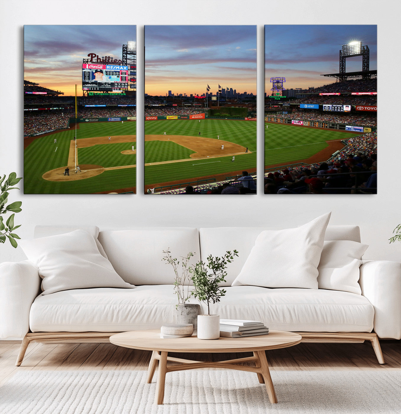 MGV-CV-60X30-3P - Citizens Bank Park Philadelphia Phillies Wall Art Canvas | 3-Panel Canvas Print of Phillies Stadium