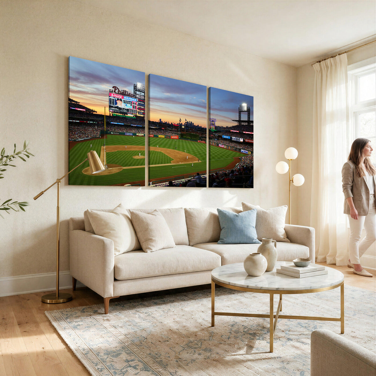 13778-MGV-CV-36X24 - Citizens Bank Park Philadelphia Phillies Wall Art Canvas | 3-Panel Canvas Print of Phillies Stadium