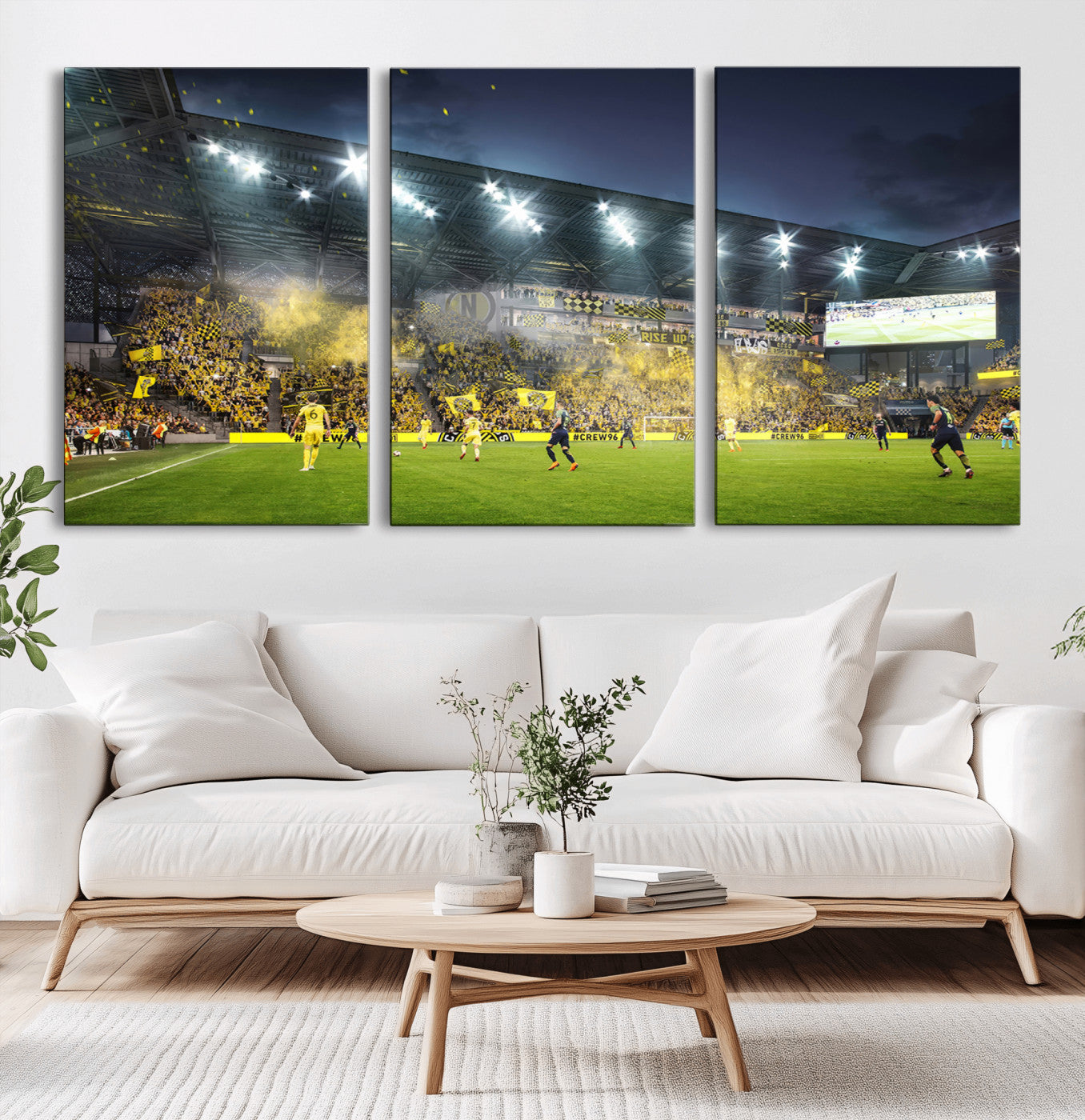 MGV-CV-60X30-3P - Columbus Crew Stadium Match Triple Canvas Wall Art - Dynamic MLS Game Scene Canvas Wall Art