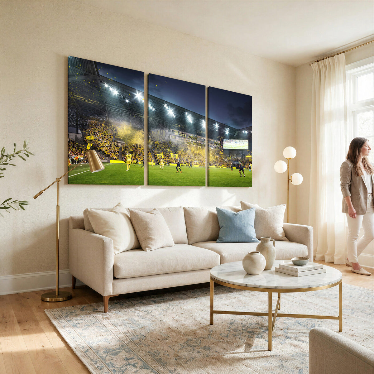 65820-MGV-CV-36X24 - Columbus Crew Stadium Match Triple Canvas Wall Art - Dynamic MLS Game Scene Canvas Wall Art
