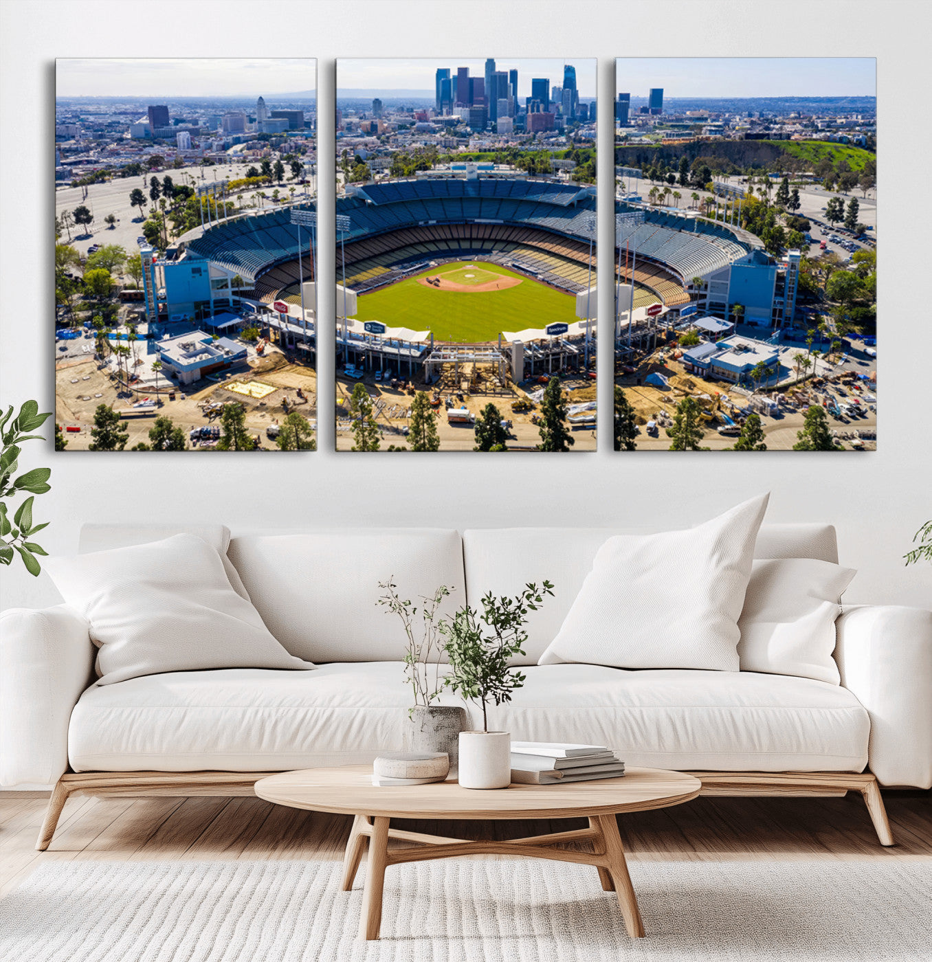MGV-CV-60X30-3P - Los Angeles Dodgers Dodger Stadium Wall Art Canvas Print - MLB Baseball Stadium, Framed Los Angeles