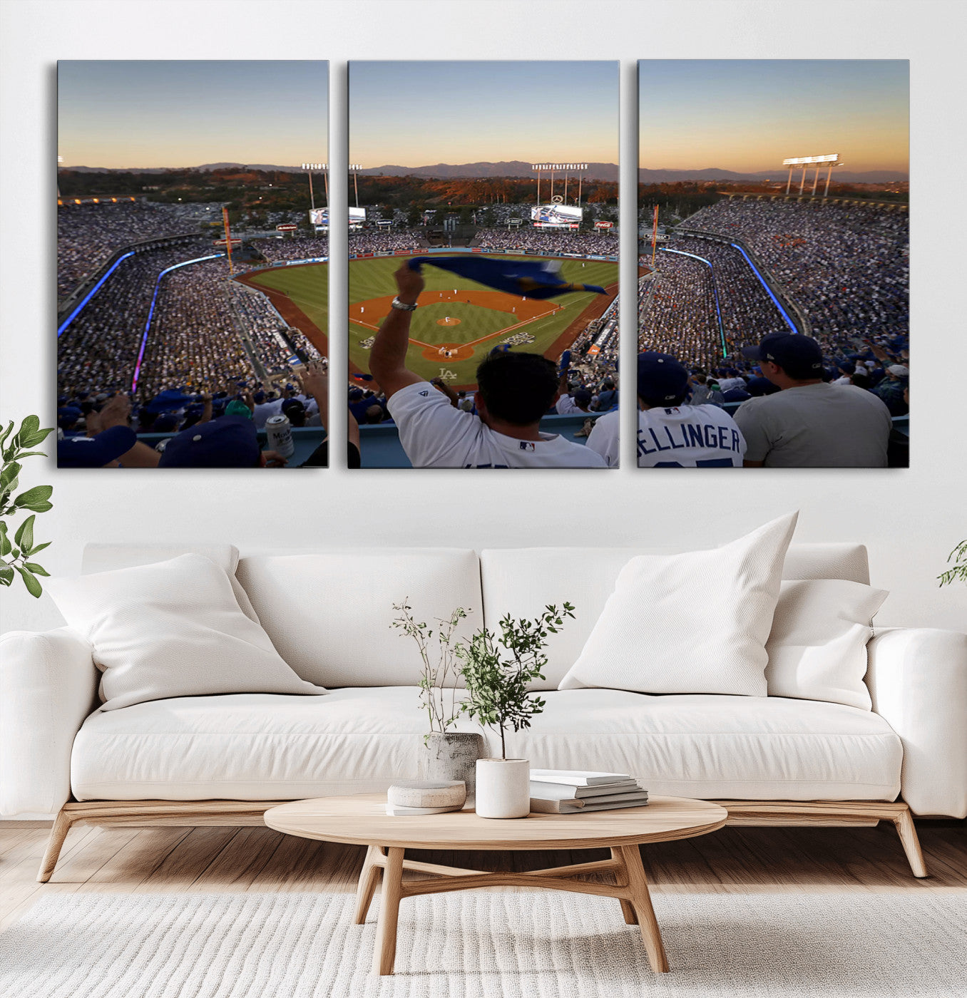 MGV-CV-60X30-3P - Dodger Stadium Sunset Game Triple Canvas Wall Art - Los Angeles Dodgers MLB Match