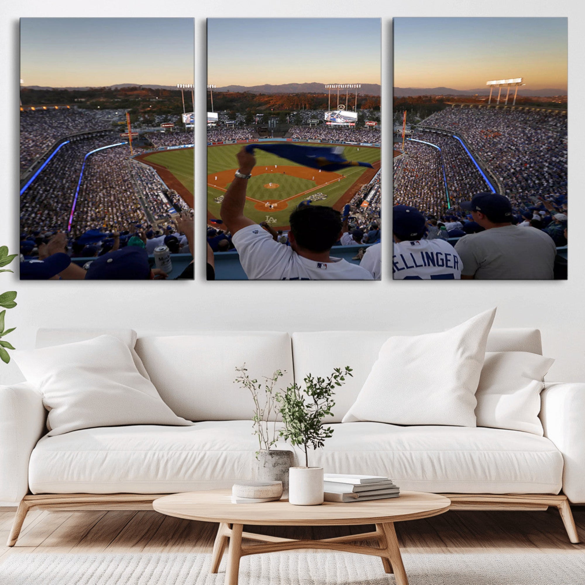 60162-MGV-CV-36X24-Dodger Stadium Sunset Game Triple Canvas Wall Art - Los Angeles Dodgers MLB Match