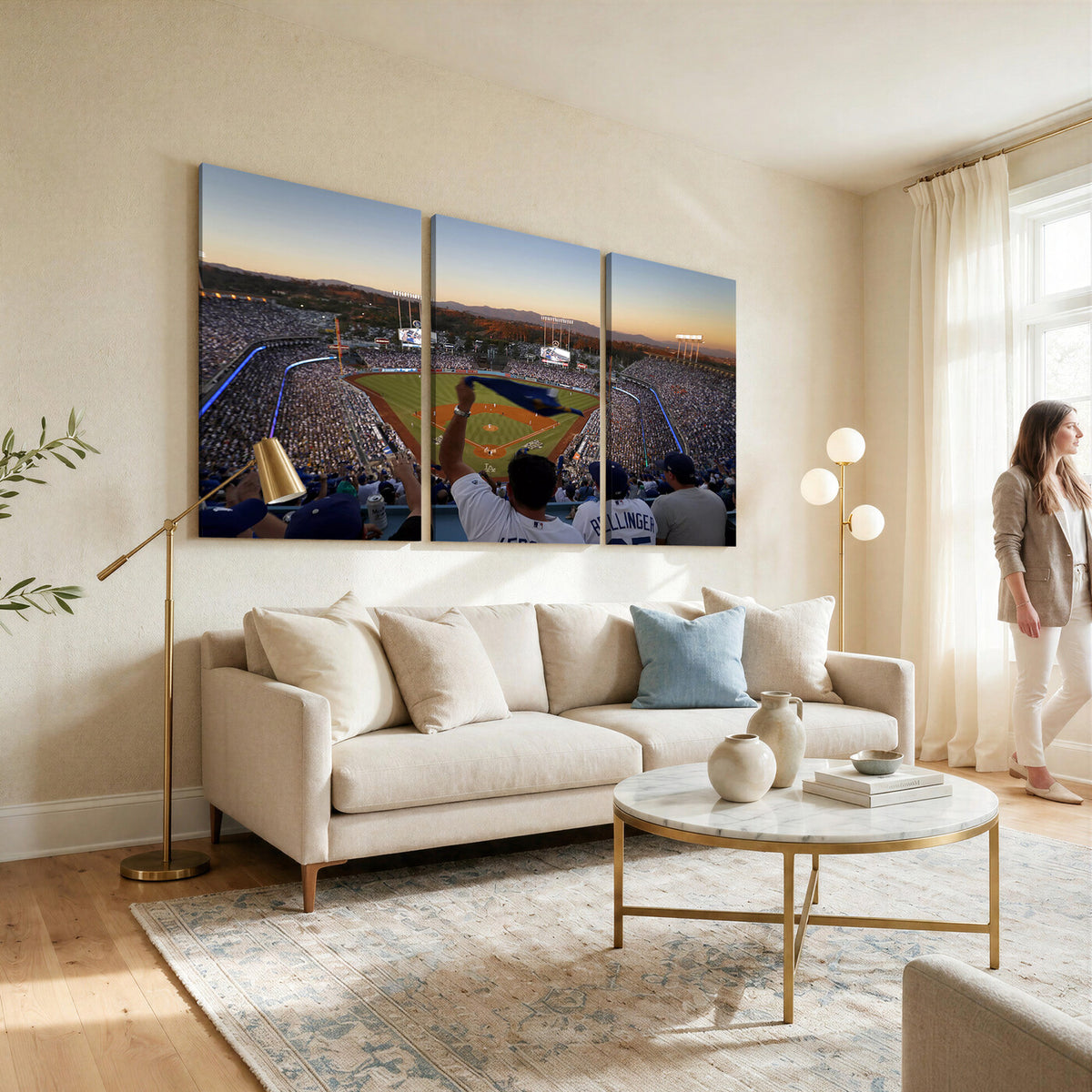 60162-MGV-CV-36X24 - Dodger Stadium Sunset Game Triple Canvas Wall Art, Los Angeles Dodgers MLB Match