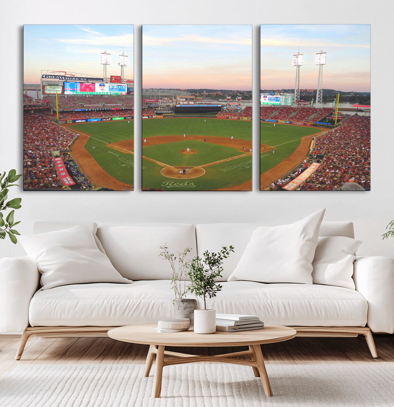 MGV-CV-60X30-3P - Cincinnati Reds Baseball Print Canvas- Cincinnati Great American Ball Park Stadium Wall Art Canvas