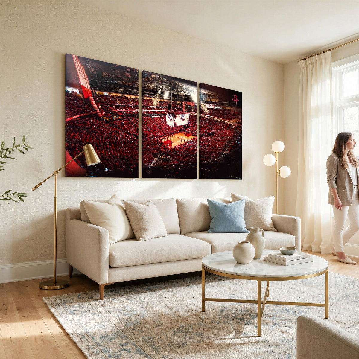 91527-MGV-CV-36X24 - Houston Rockets Basketball Team Print Canvas, Houston Toyota Center Arena Wall Art