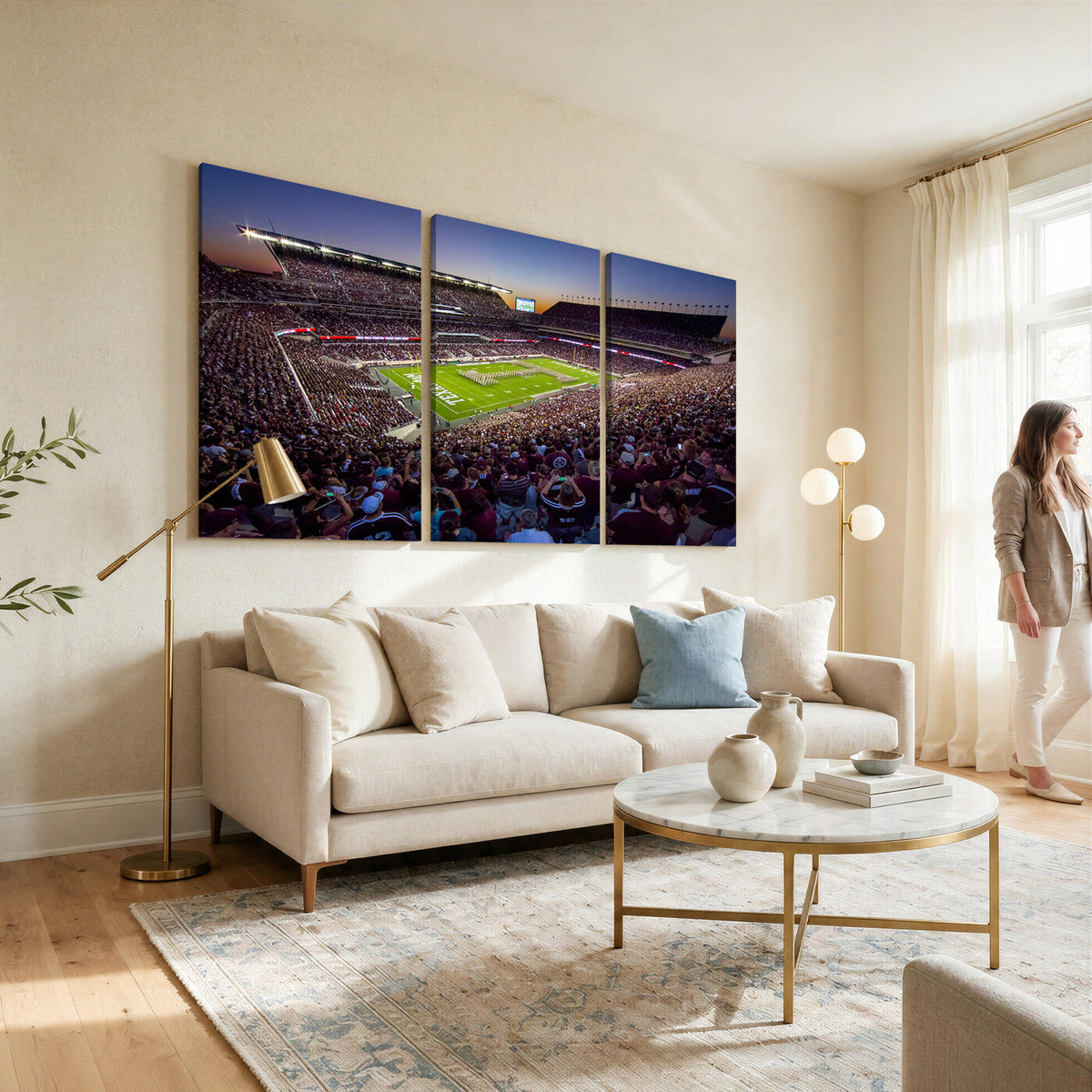 25148-MGV-CV-36X24 - Texas A&M University Aggies Football Team Print, College Station Kyle Field, Framed and Ready to Hang