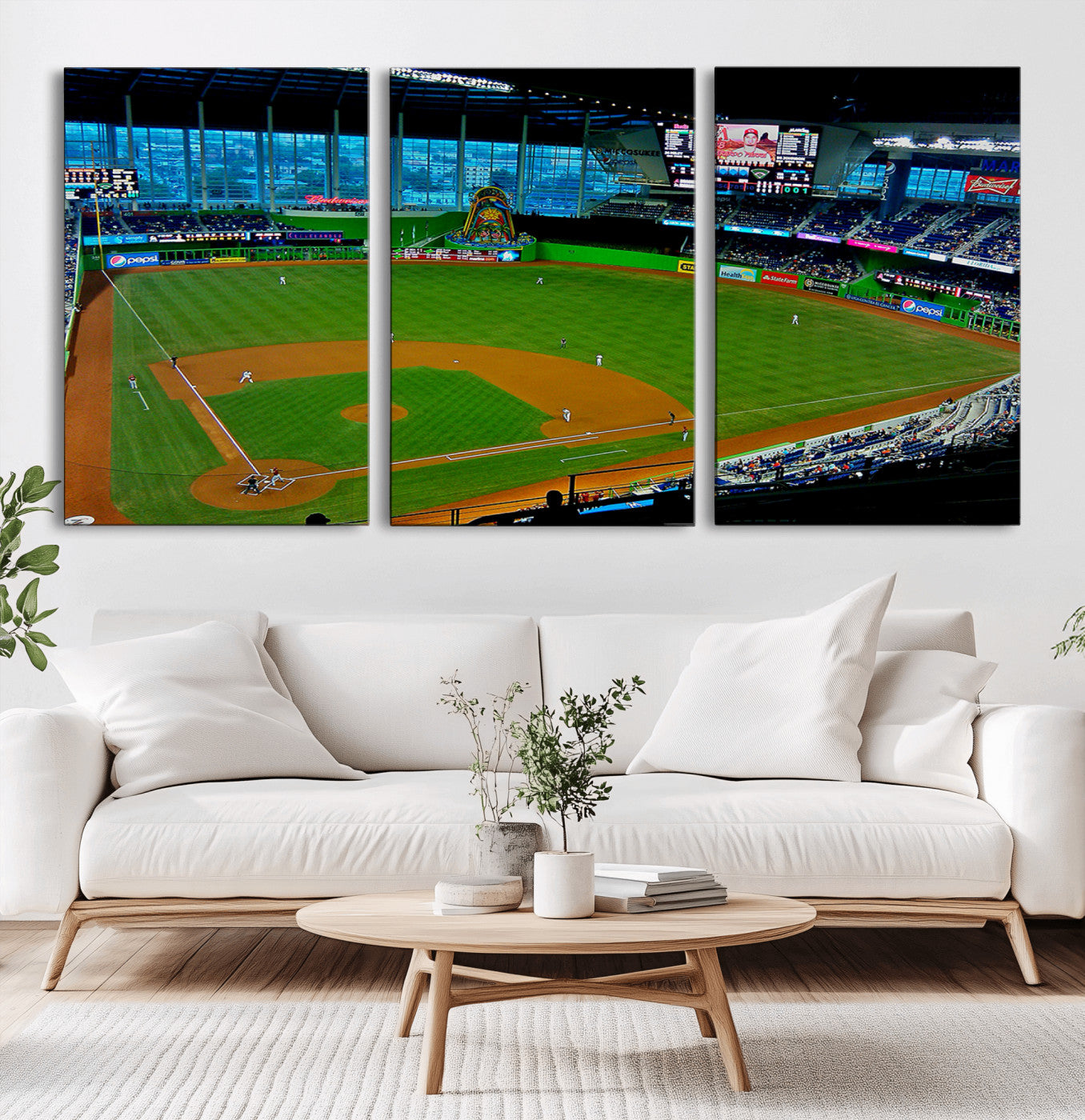 MGV-CV-60X30-3P - Miami Marlins Baseball Team Print - Miami LoanDepot Park Stadium Wall Art Canvas Print