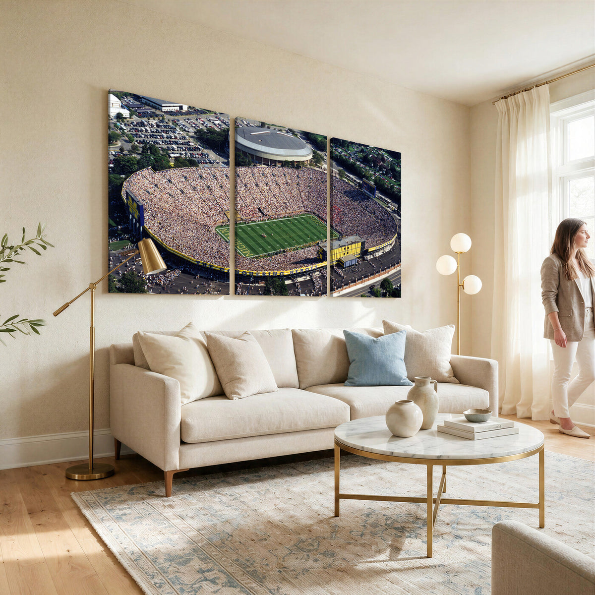 27314-MGV-CV-36X24 - Michigan Wolverines Football Team Print, Ann Arbor Michigan Stadium Wall Art
