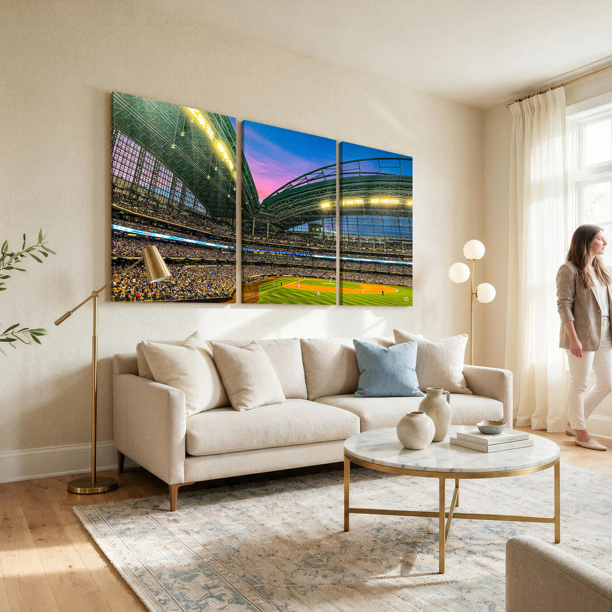 17006-MGV-CV-36X24 - Milwaukee Brewers Baseball Team Print Canvas, American Family Field Stadium Wall Art