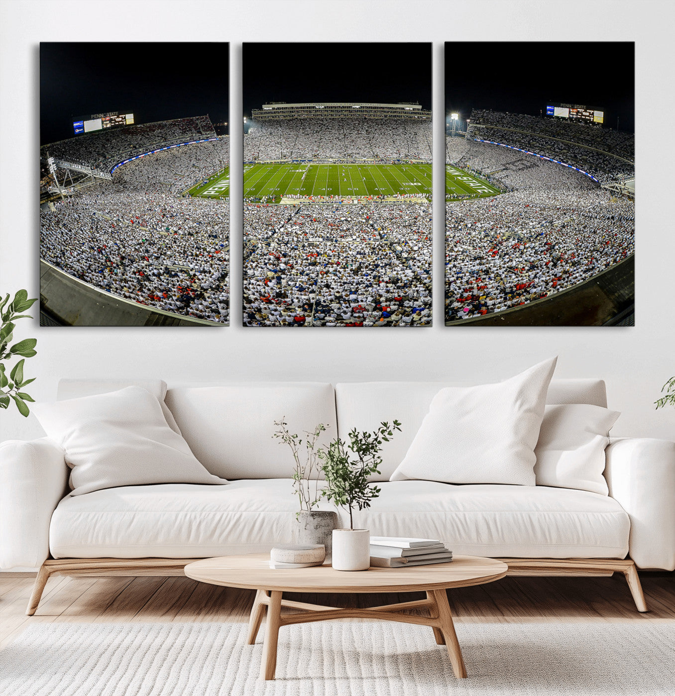 MGV-CV-60X30-3P - Beaver Stadium Night Game Triple Canvas Wall Art - Penn State Nittany Lions Football Match