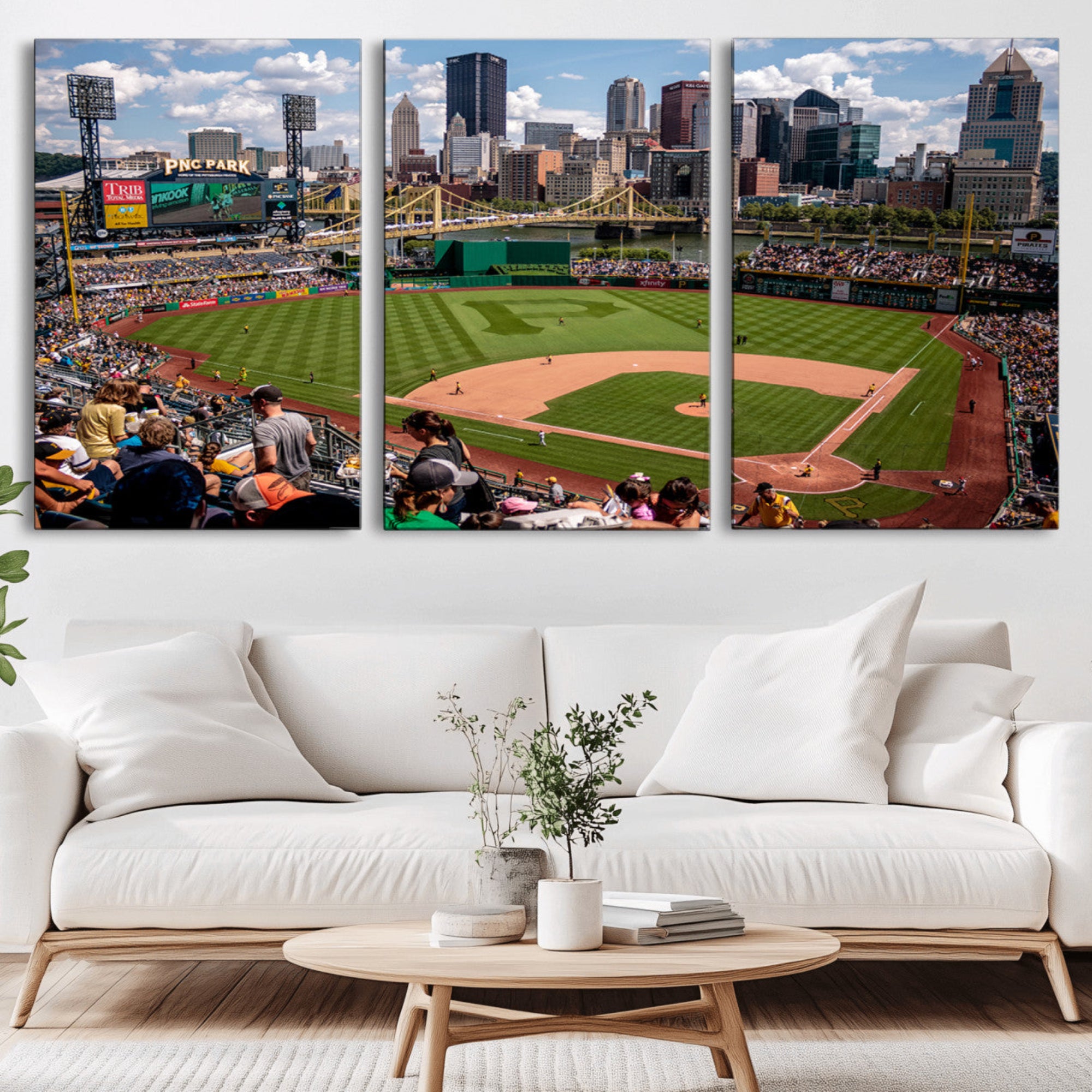 66872-MGV-CV-36X24-Pittsburgh Pirates Baseball Team Print - PNC Park Stadium Wall Art Canvas Print - Ready to Hang