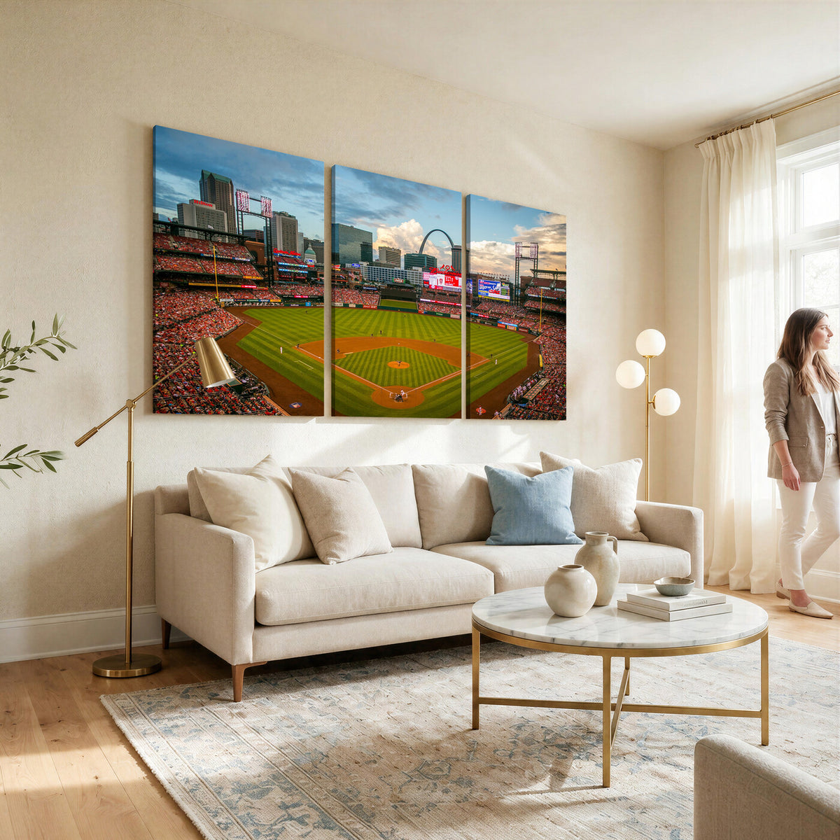 34054-MGV-CV-36X24 - St. Louis Cardinals Baseball Team Print, Busch Stadium Wall Art, Framed and Ready to Hang