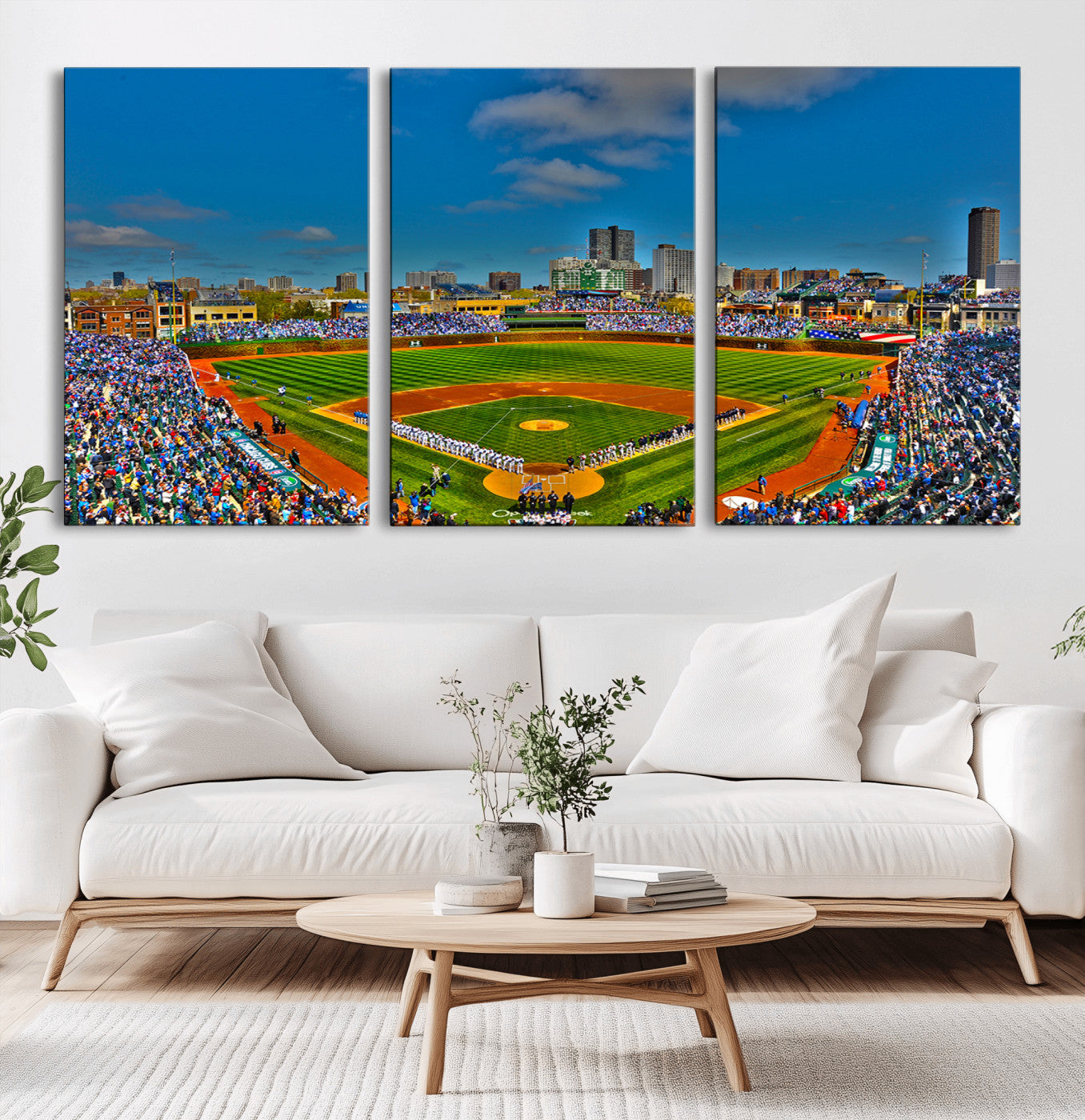 MGV-CV-60X30-3P - Wrigley Field Chicago Cubs Canvas Wall Art - Iconic Baseball Stadium Print for Sports Lovers - Ready
