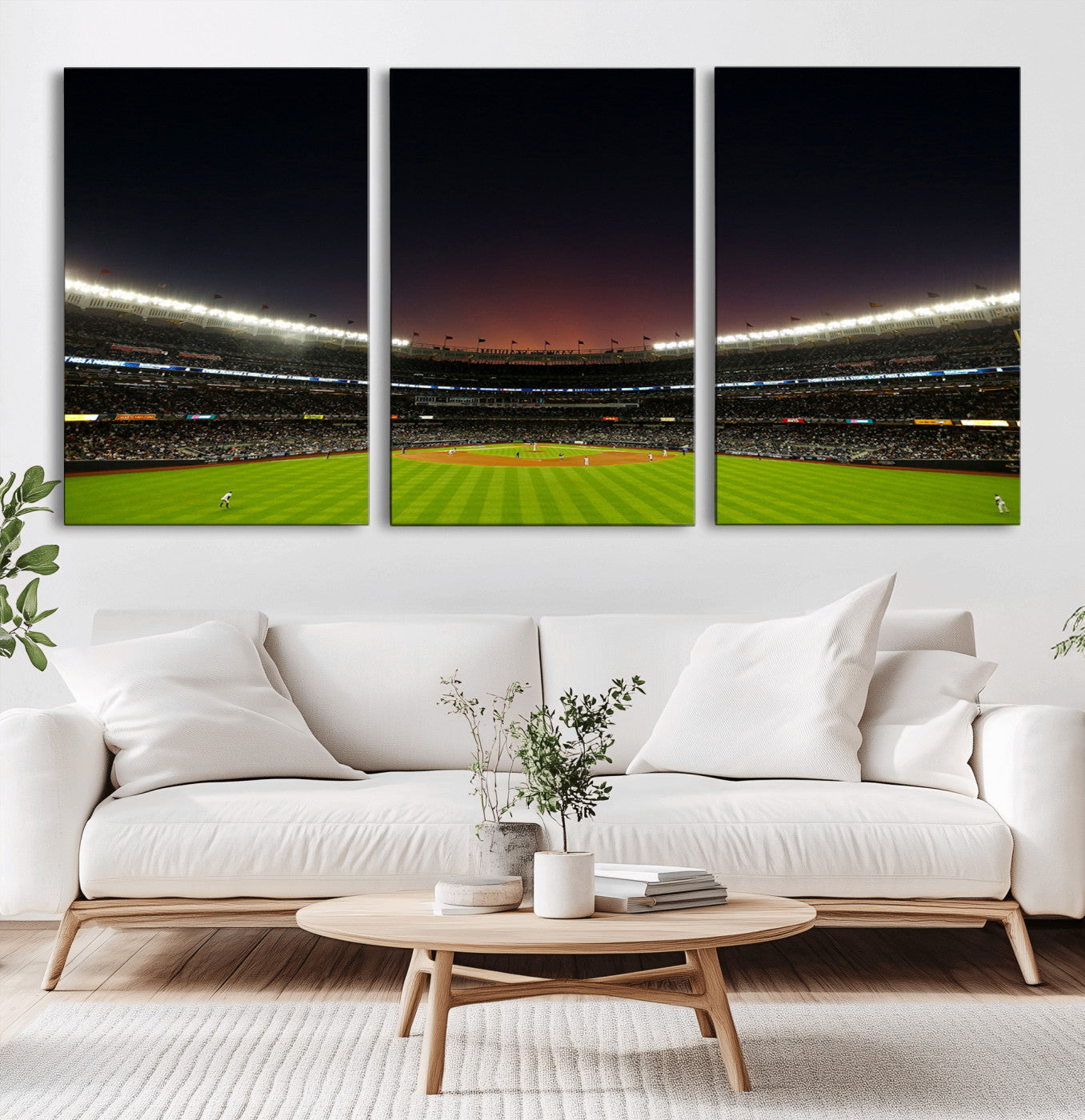 MGV-CV-60X30-3P - Yankee Stadium Night Game Triple Canvas, Yankee Stadium Canvas Wall Art - New York Yankees MLB Match