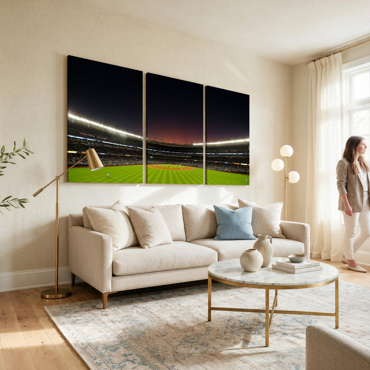 59138-MGV-CV-36X24 - Yankee Stadium Night Game Triple Canvas, New York Yankees Stadium Wall Art