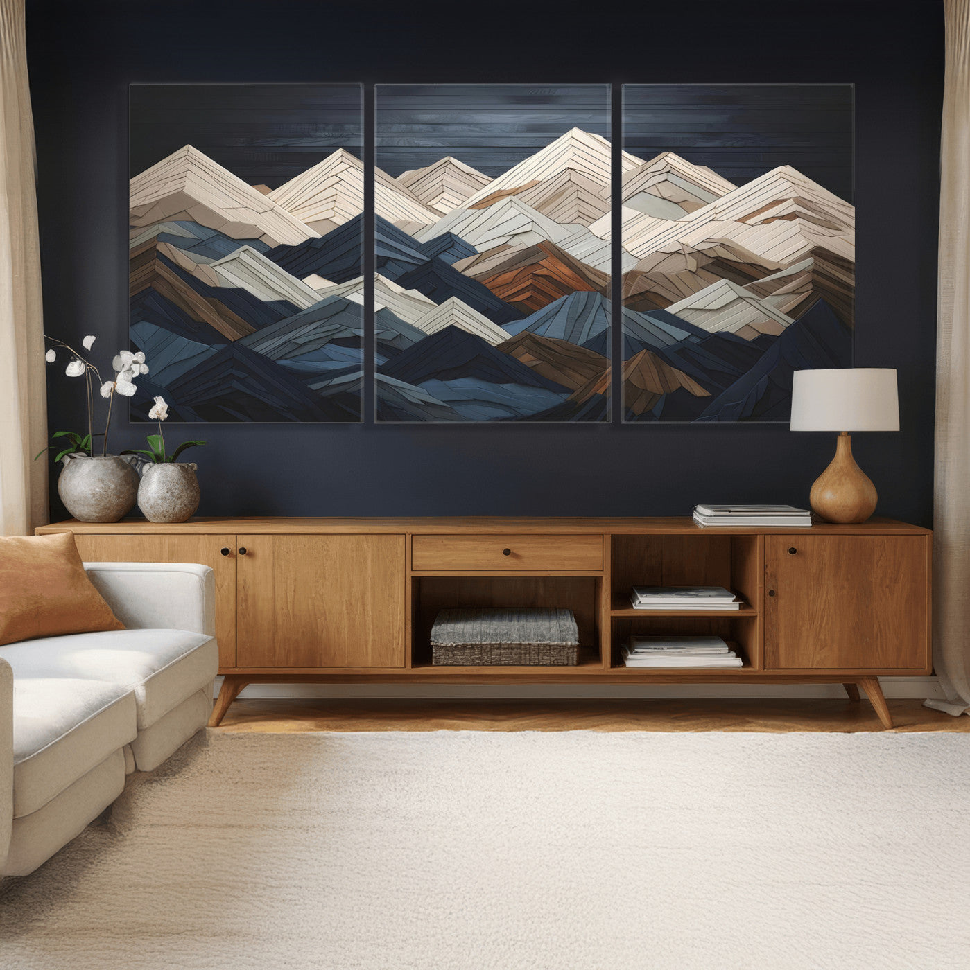 12896-MGV-CV-36X24 - Wood Mountain Range Wall Art - Ready to Hang 3-Piece Set for Modern Rustic Decor, Abstract Wooden