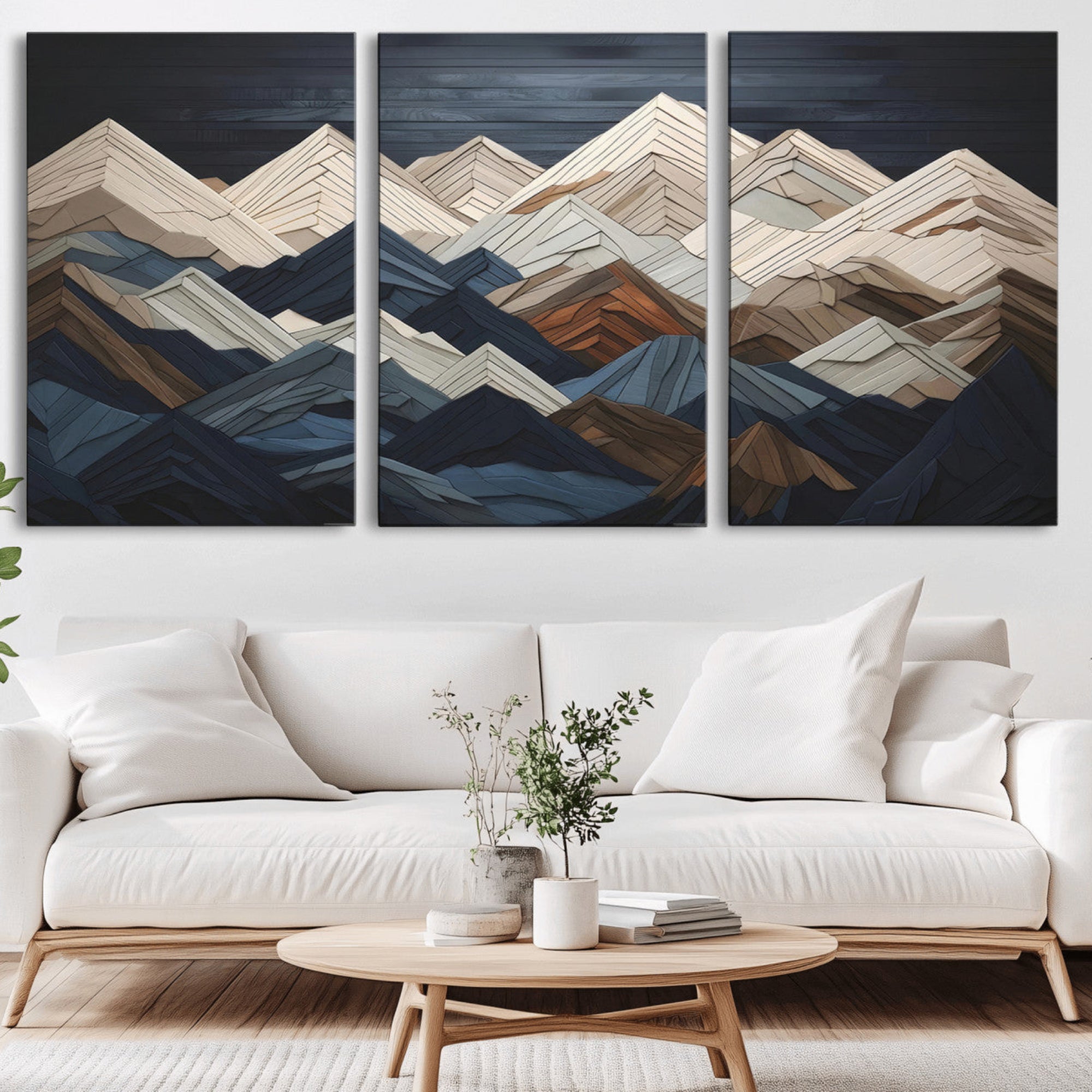 12896-MGV-CV-36X24-Mountain Wall Art – Modern Abstract Landscape Canvas Print with Layered Peaks, Contemporary Nature Decor for Living Room or Office