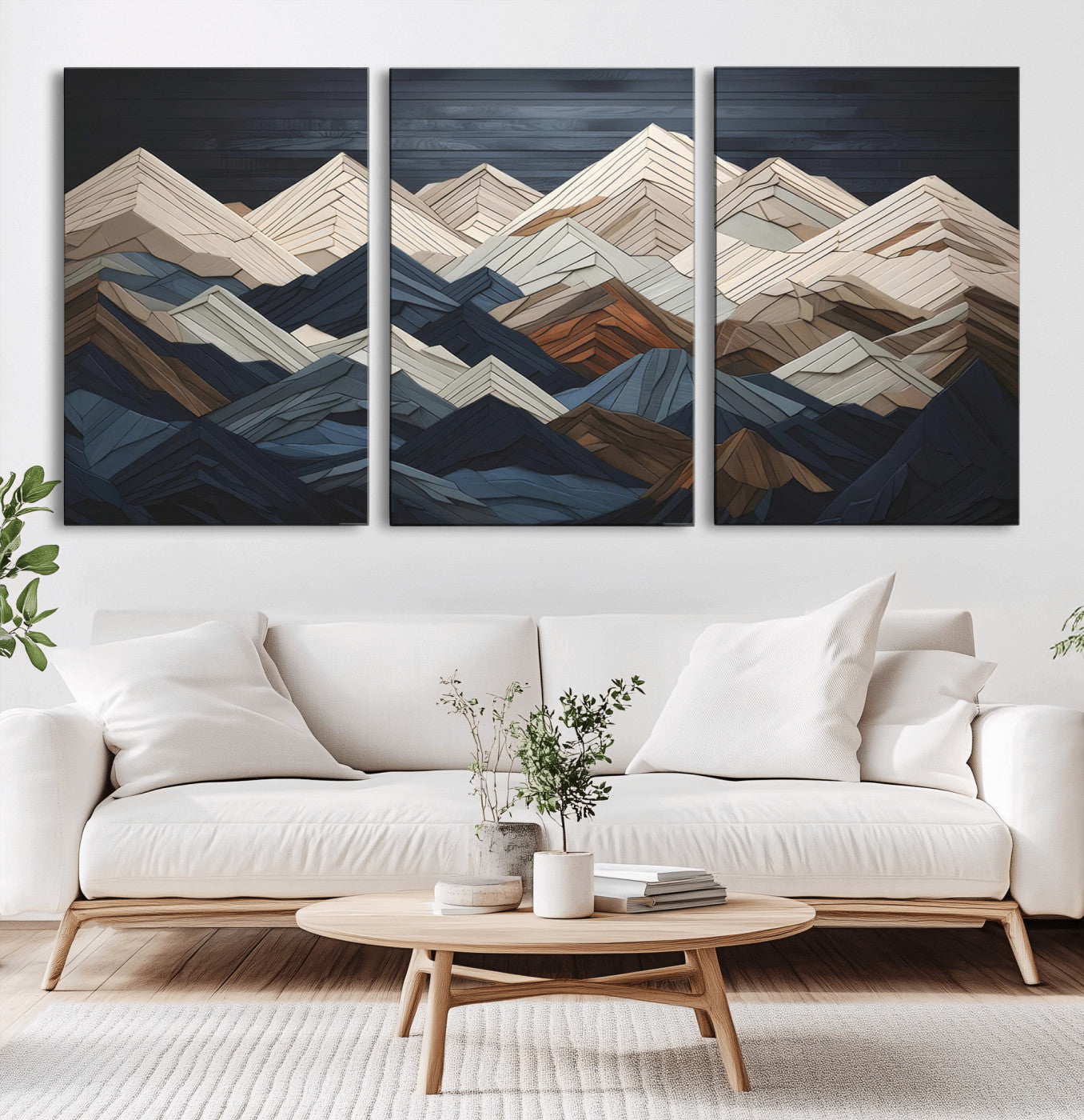 MGV-CV-60X30-3P - Rustic Mountain Landscape Wall Art Print - Wooden 3D Effect Mountain Canvas Print