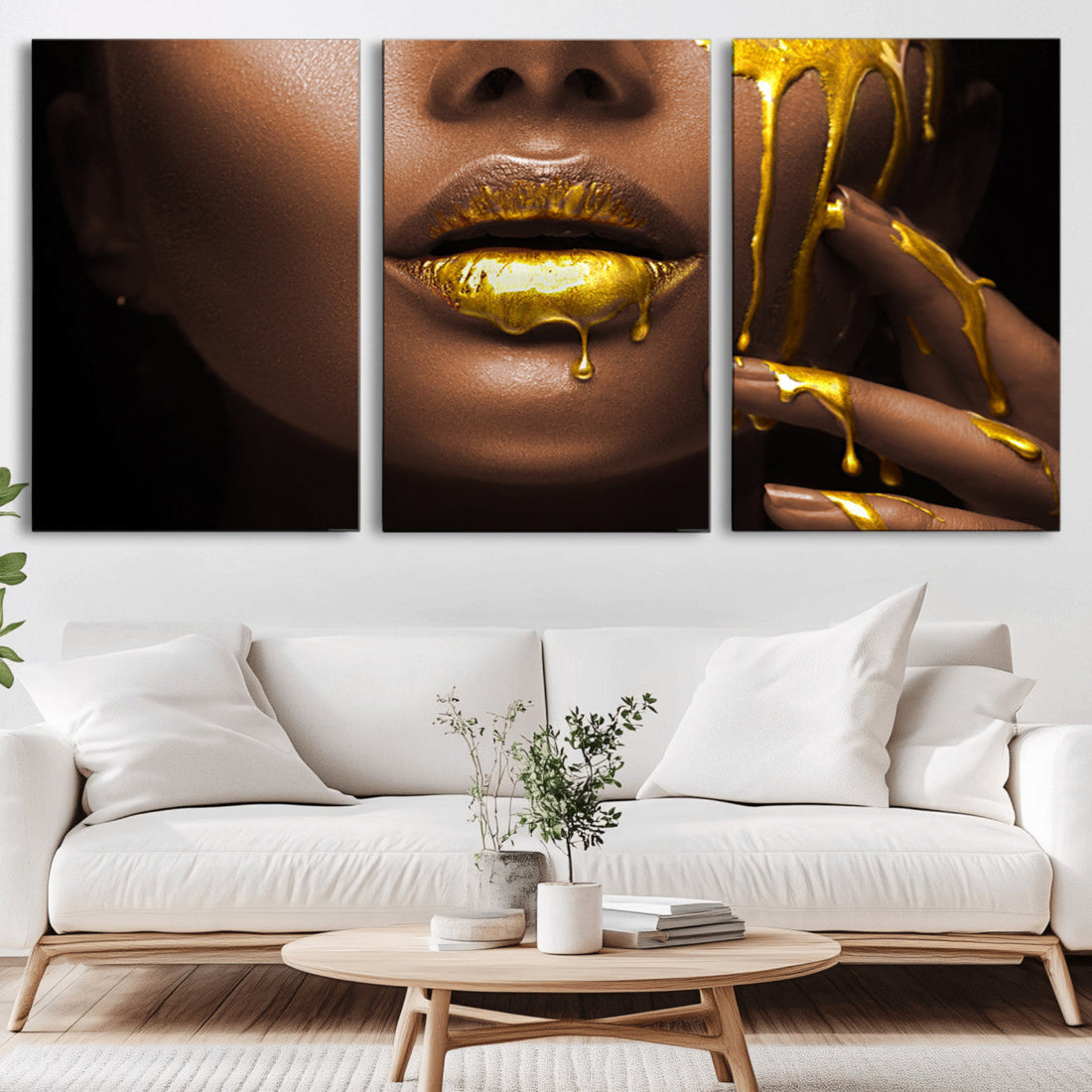 African American Art Black Woman Canvas Print, African Wall Art, Gold Lips Luxury Decor