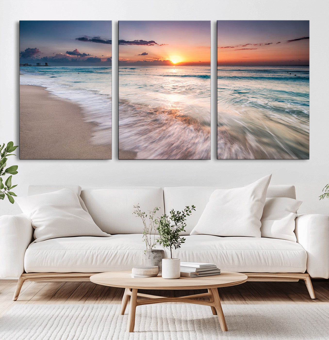 MGV-CV-60X30-3P - Sunset Beach Wall Art – Soothing Coastal Landscape, Ready to Hang for Tranquil Home Decor