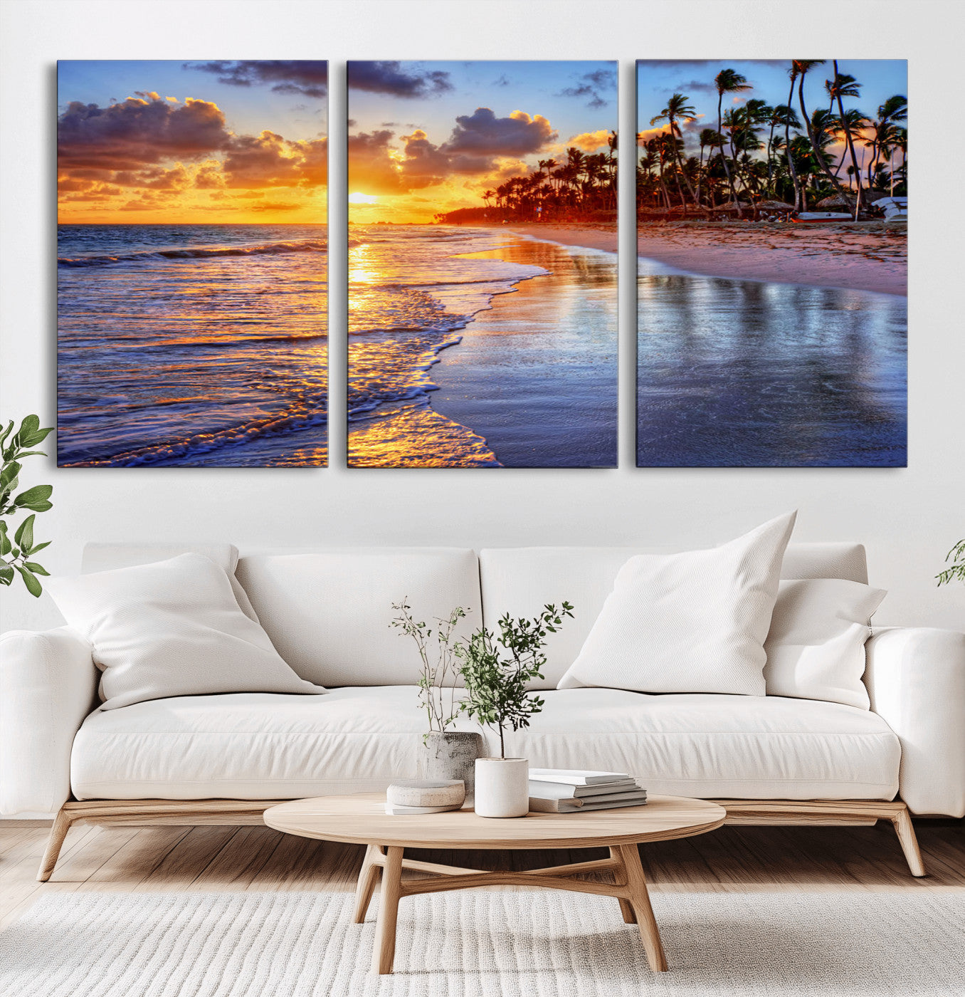 -Serene Beach Sunset Wall Art Canvas- Coastal Seascape Print for Living Room or Bedroom, Ocean Waves
