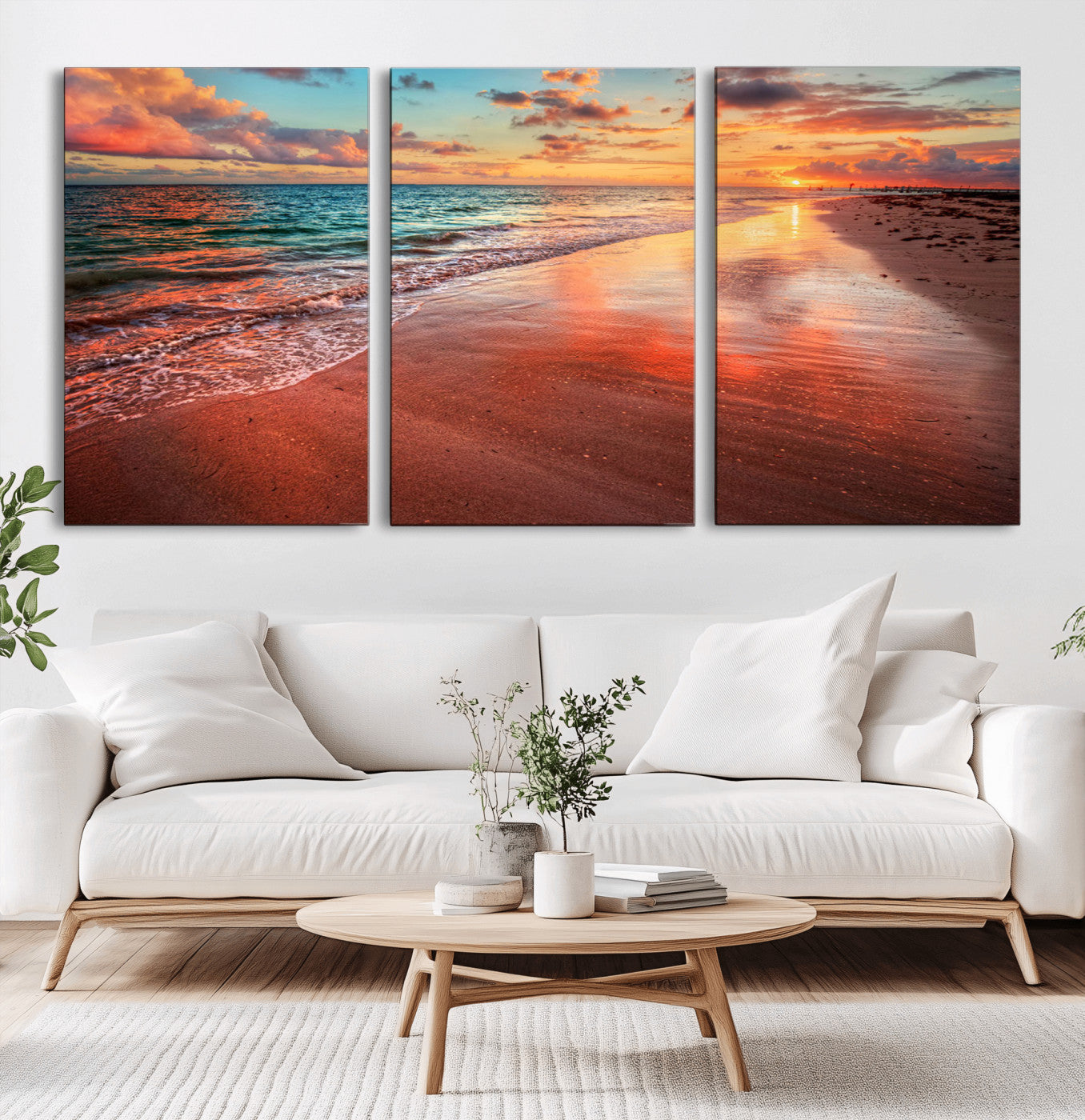 MGV-CV-60X30-3P - Sunset Beach Wall Art | Ocean Canvas Print | Coastal Wall Art | Tranquil Sunset Canvas Print