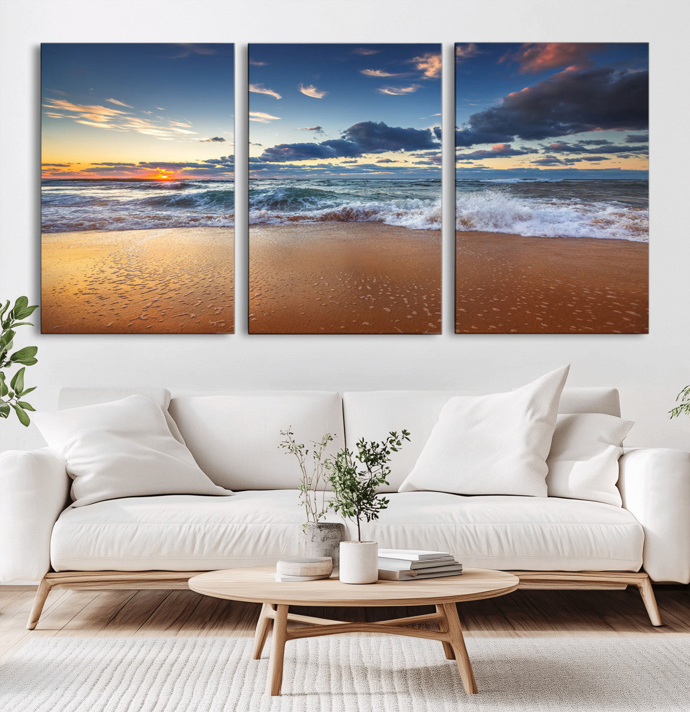 MGV-CV-60X30-3P - Beach Canvas Wall Art - Coastal Seascape Print for Living Room or Bedroom, Ocean Waves on Sand,