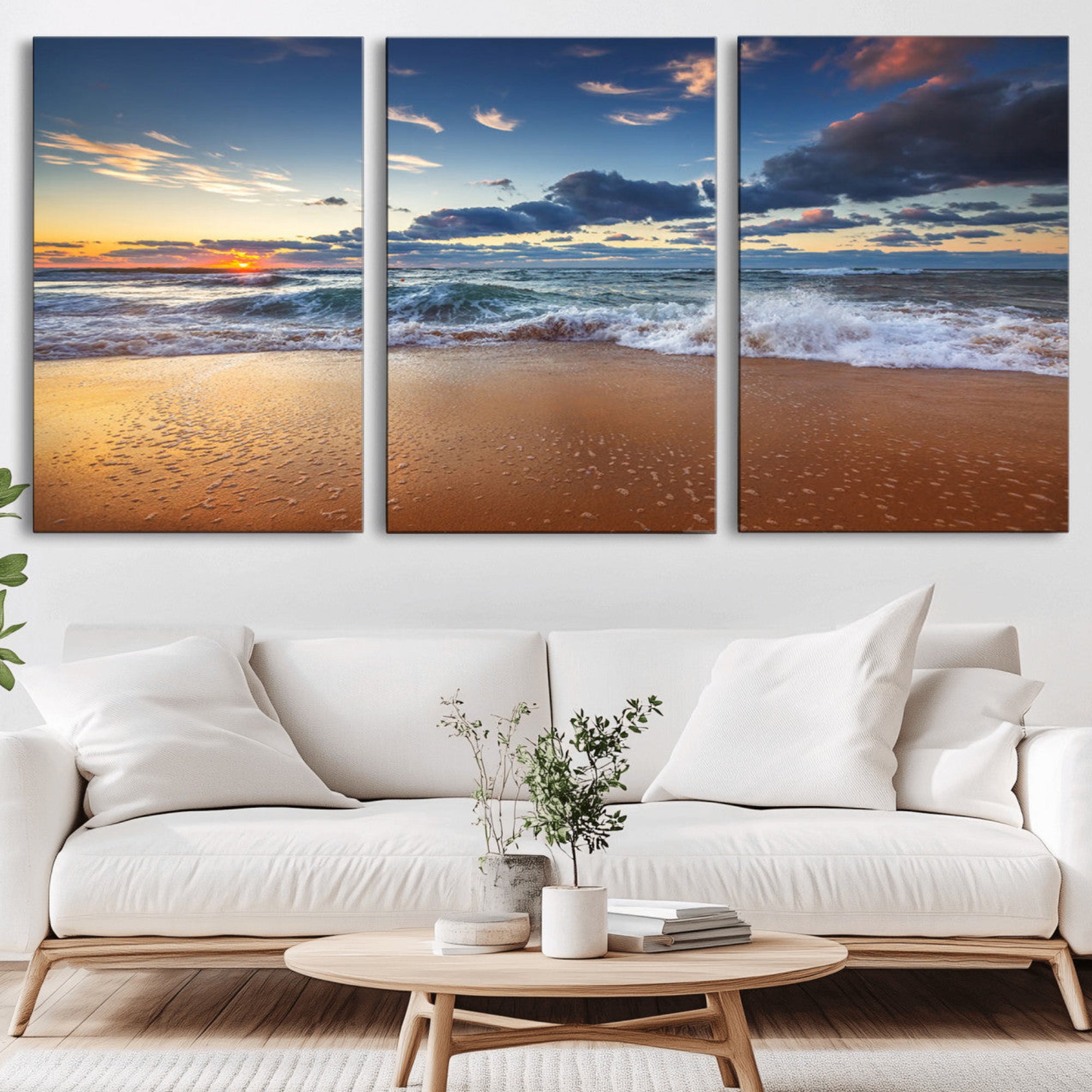 85899-MGV-CV-36X24-Beach Canvas Wall Art - Coastal Seascape Print for Living Room or Bedroom, Ocean Waves on Sand,