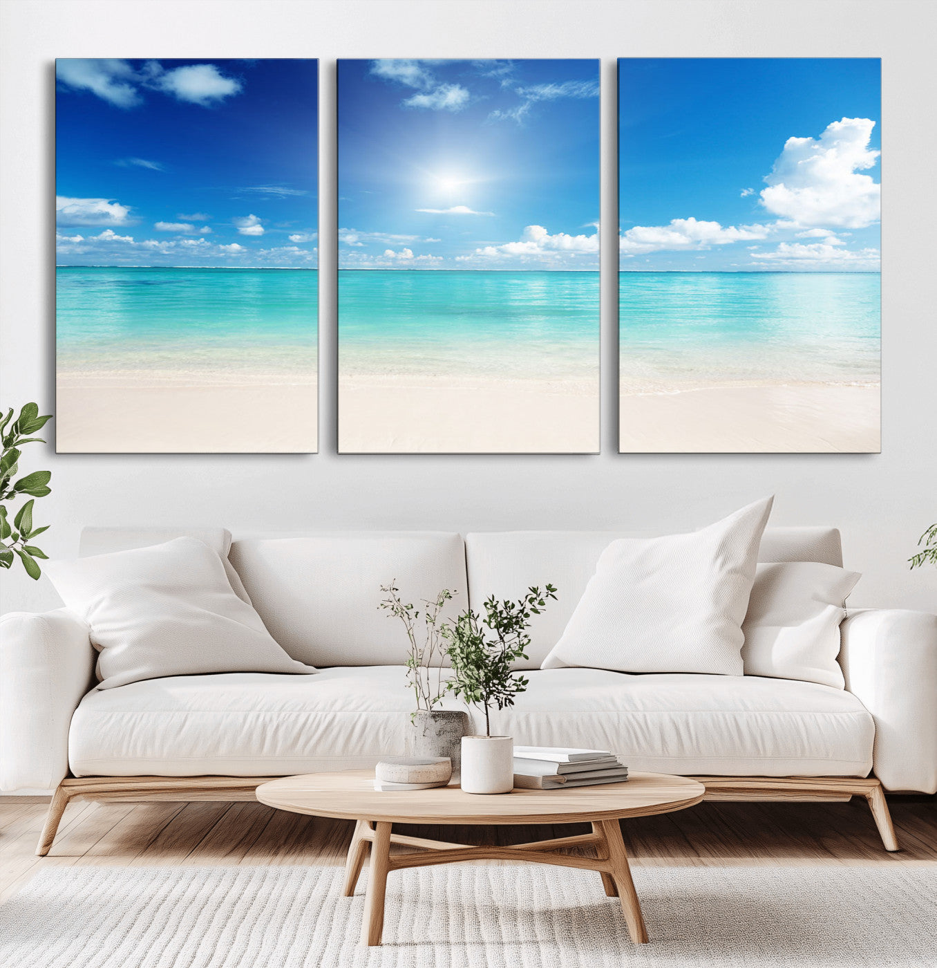 MGV-CV-60X30-3P - Blue Ocean Wall Art Canvas Print - Tranquil Ocean Paradise Triptych Wall Art - Ready to Hang Beach