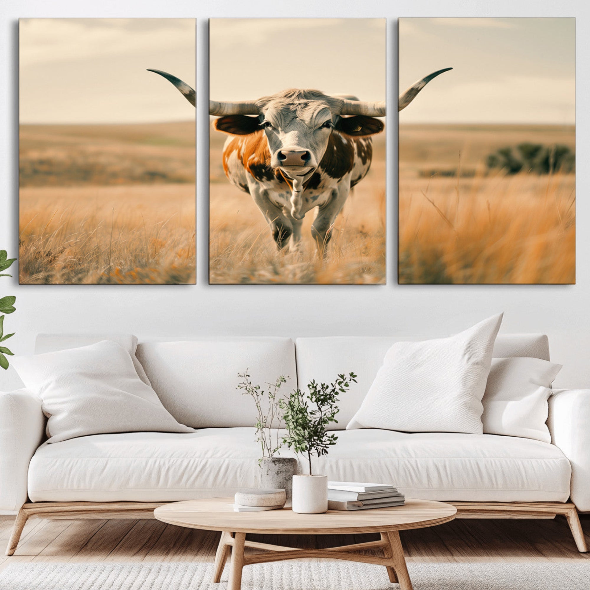 16580-MGV-CV-36X24-Texas Cow Wall Art Canvas Print for Farm House Wall Decor, Farmhouse Wall Art Print