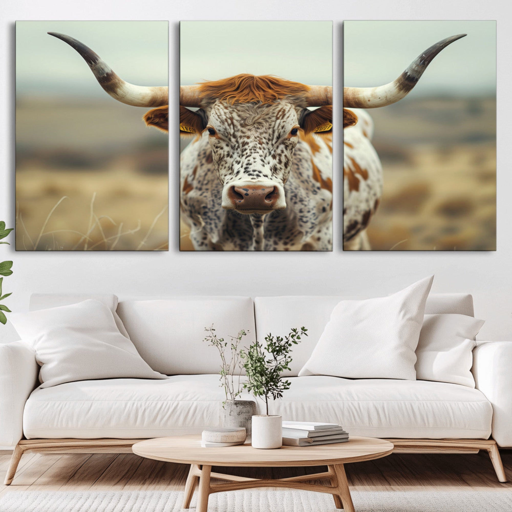 91312-MGV-CV-36X24-Texas Cow Longhorn Wall Art Canvas Print for Farm House Wall Decor, Farmhouse Wall Art Print