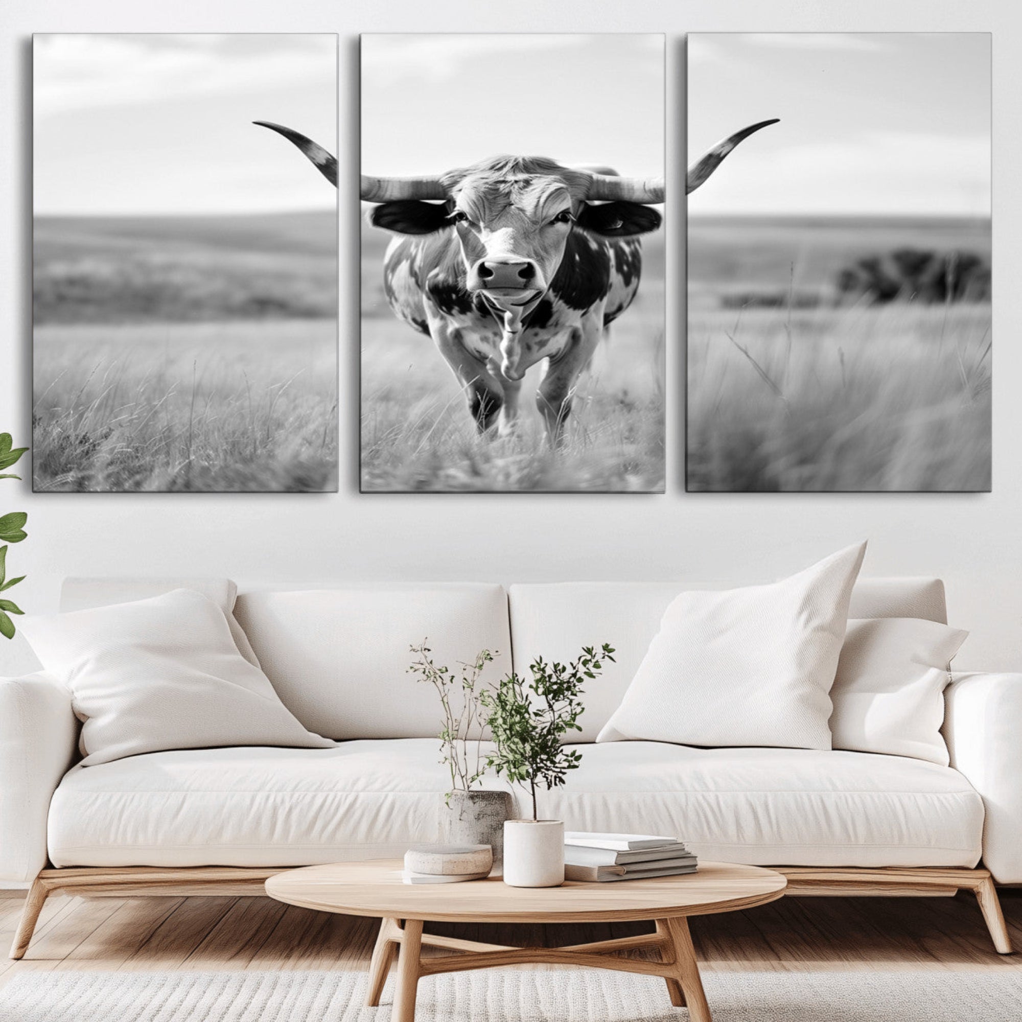 24487-MGV-CV-36X24-Texas Cow Longhorn Wall Art Canvas Print for Farm House Wall Decor, Farmhouse Wall Art Print