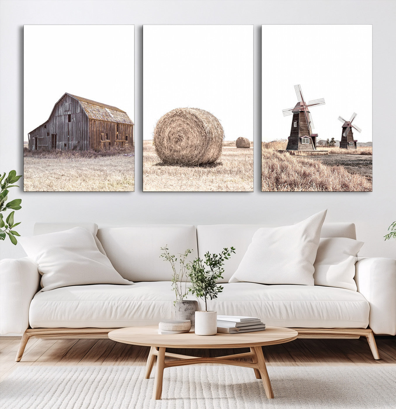 94971-MGV-CV-60X30-3P-Farm Prints Set, Set of 3 Farmhouse Wall Art, Country House Decor