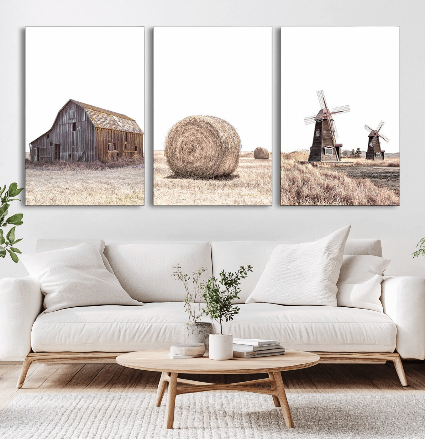 MGV-CV-60X30-3P - Farm Prints Set, Set of 3 Farmhouse Wall Art, Country House Decor, Barn Print, Wheat Print,