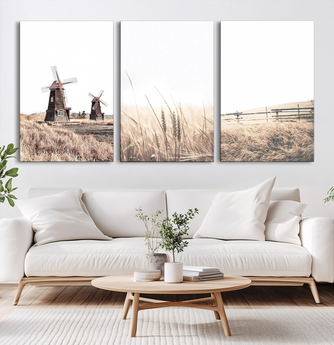 56649-MGV-CV-60X30-3P-Farm Prints Set, Farmhouse Wall Art Canvas, Country House Decor, Country House Decor, Barn Print, Wheat Print