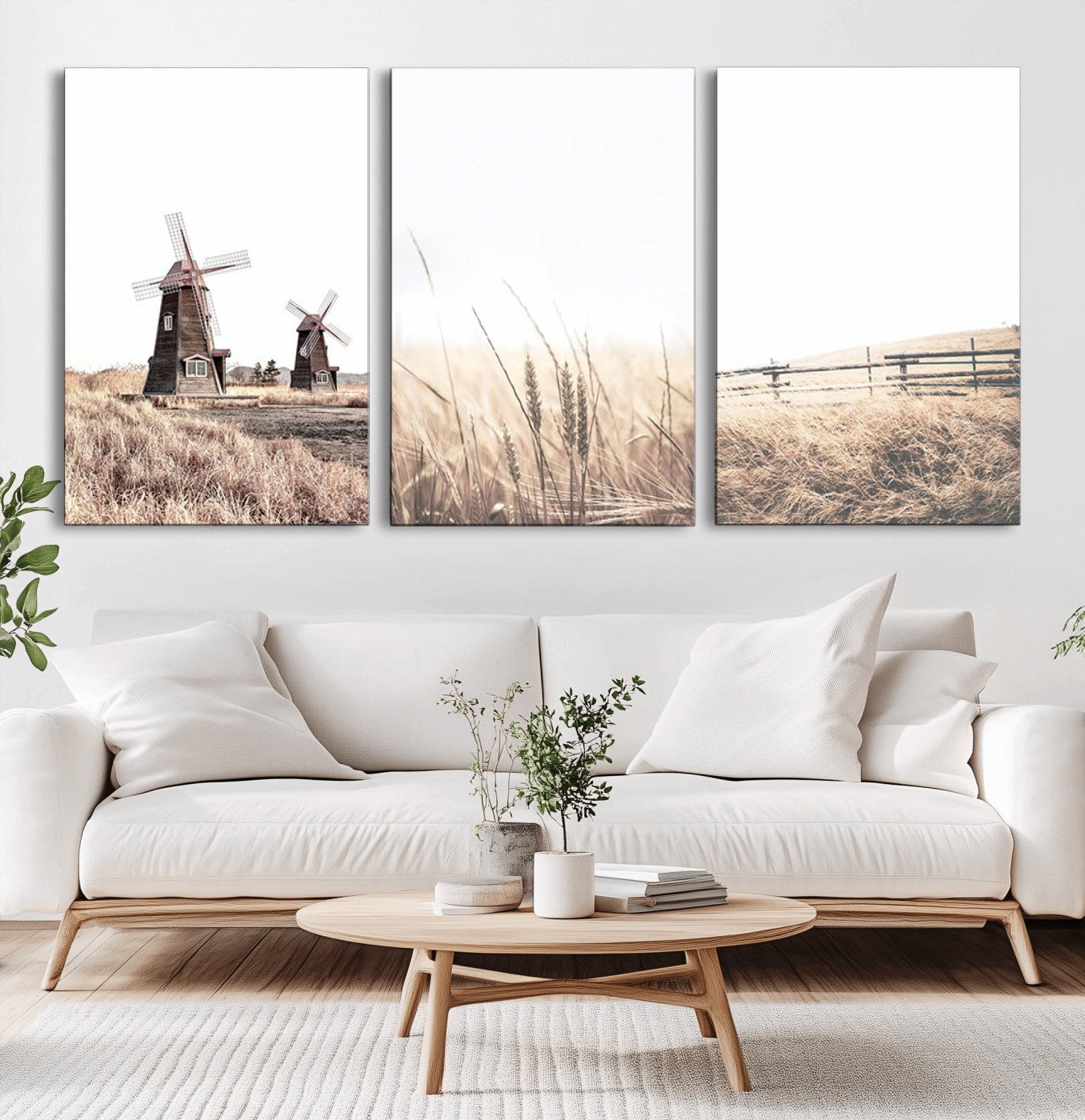 MGV-CV-60X30-3P - Farm Prints Set, Set of 3 Farmhouse Wall Art, Country House Decor, Barn Print, Wheat Print,