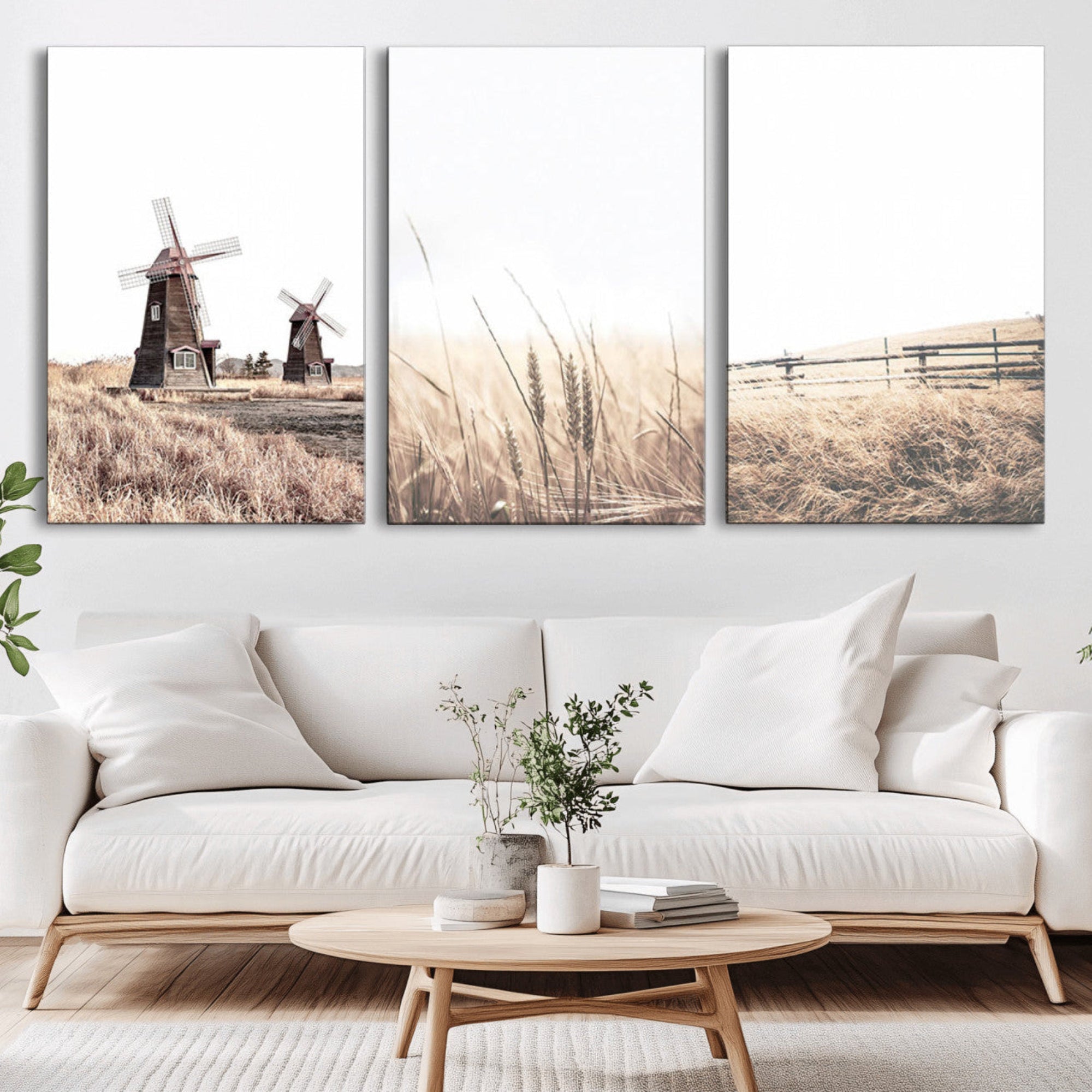 56649-MGV-CV-36X24-Farm Prints Set, Set of 3 Farmhouse Wall Art, Country House Decor, Barn Print, Wheat Print,