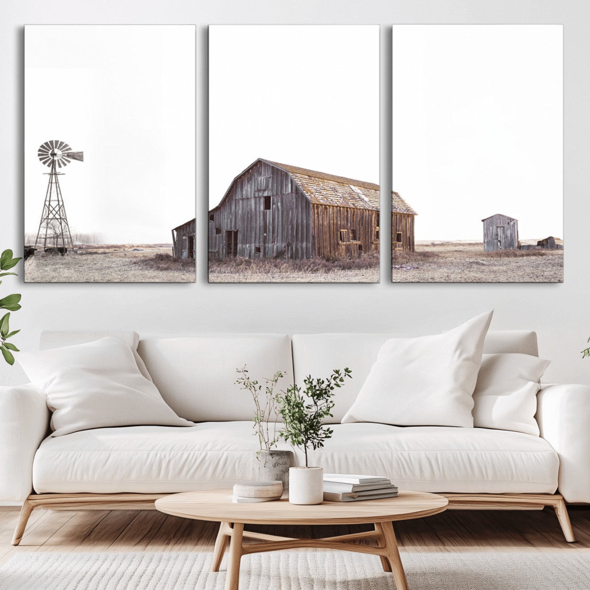 64560-MGV-CV-36X24-Set of 3 Rustic Farmhouse Wall Art Prints – Country Barn, Wheat Field, and Farm Landscape for Cozy