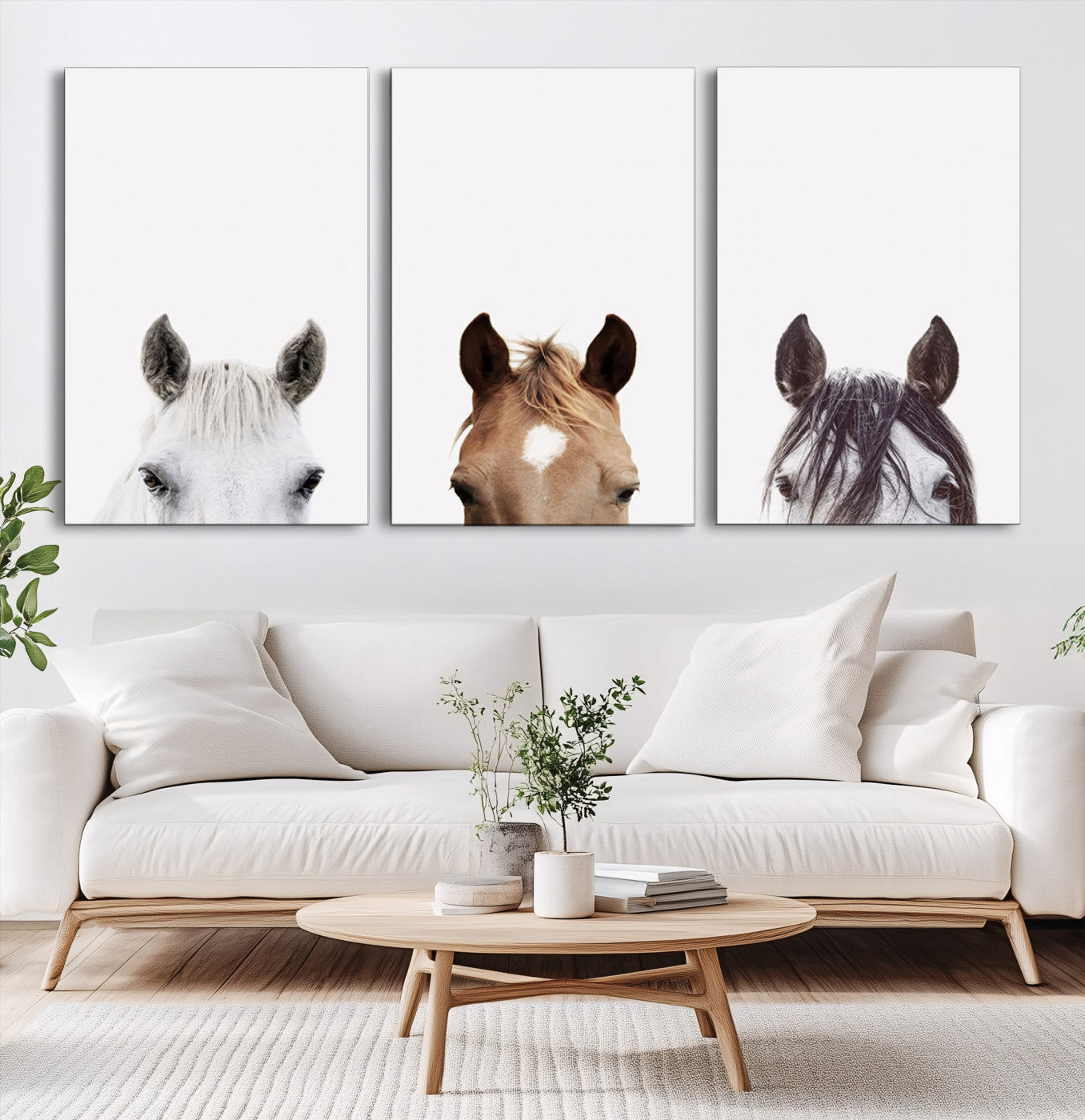 59160-MGV-CV-60X30-3P-Horse Prints Set, Set of 3 Horse Wall Art, Horses Portraits, Farmhouse Wall Art, Farm Animals Canvas, Animals Portraits Set, Horse Poster